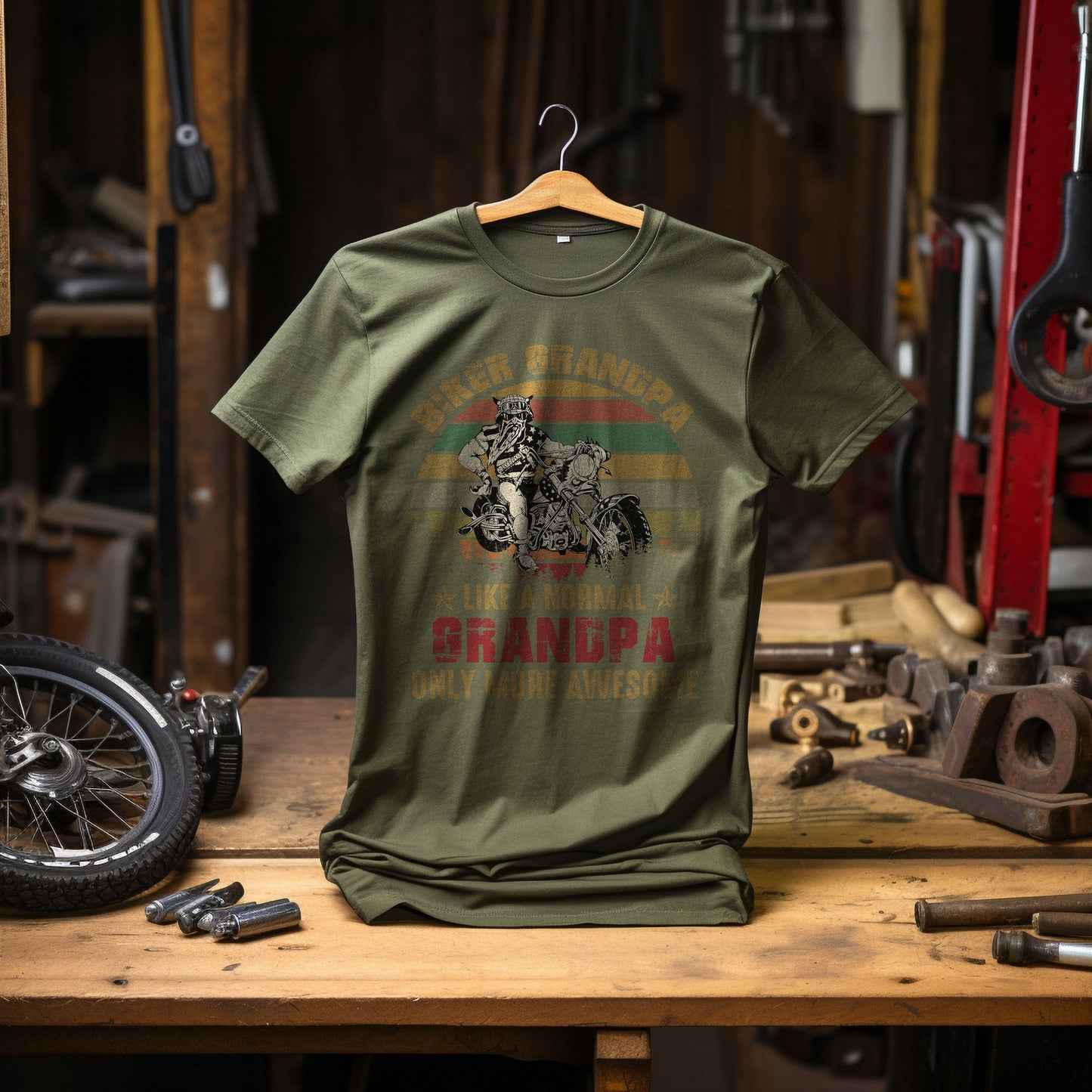 Biker Grandpa Sunset T-Shirt