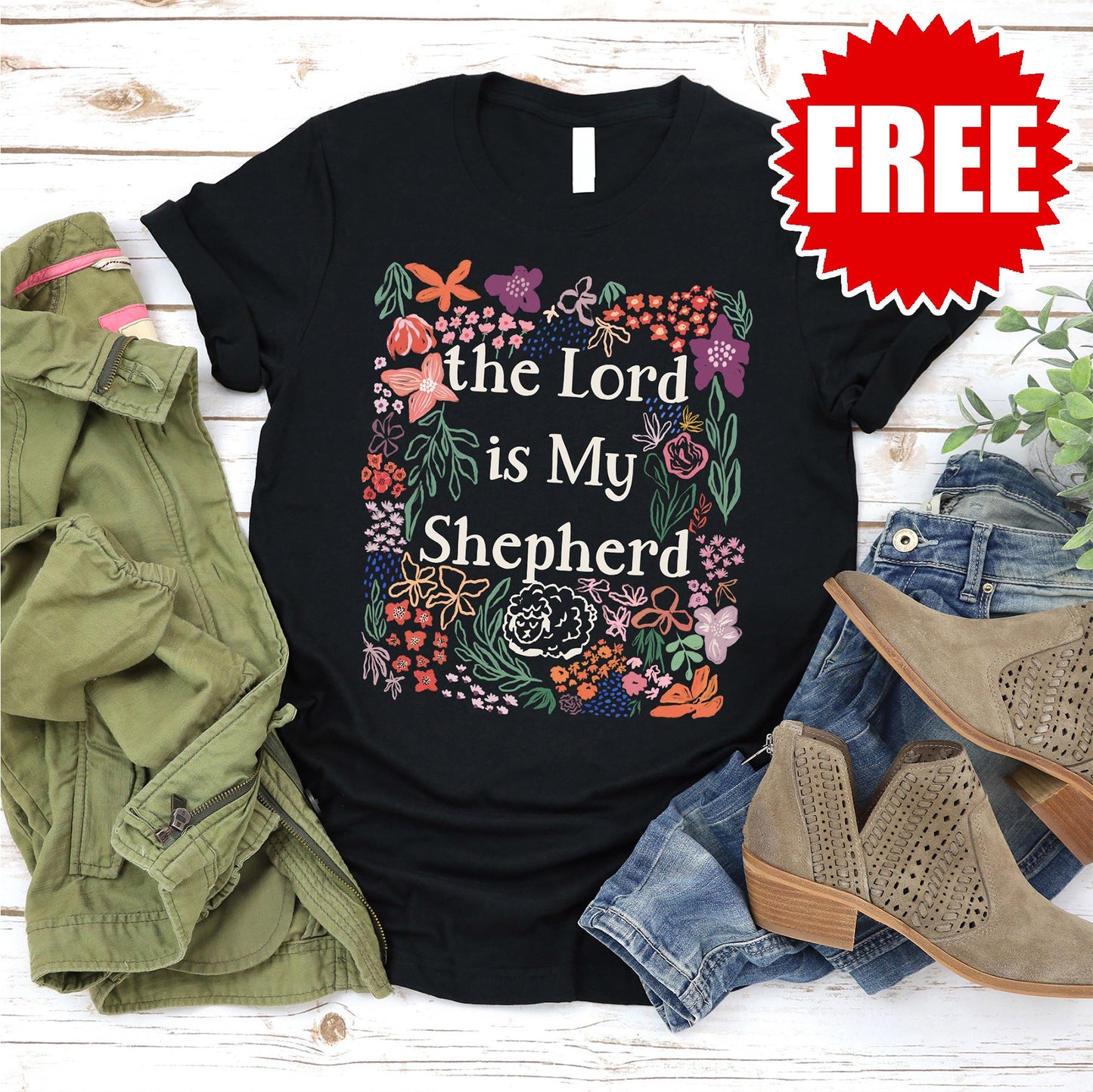 The Lord Is My Shepherd Tee - Black - FREE