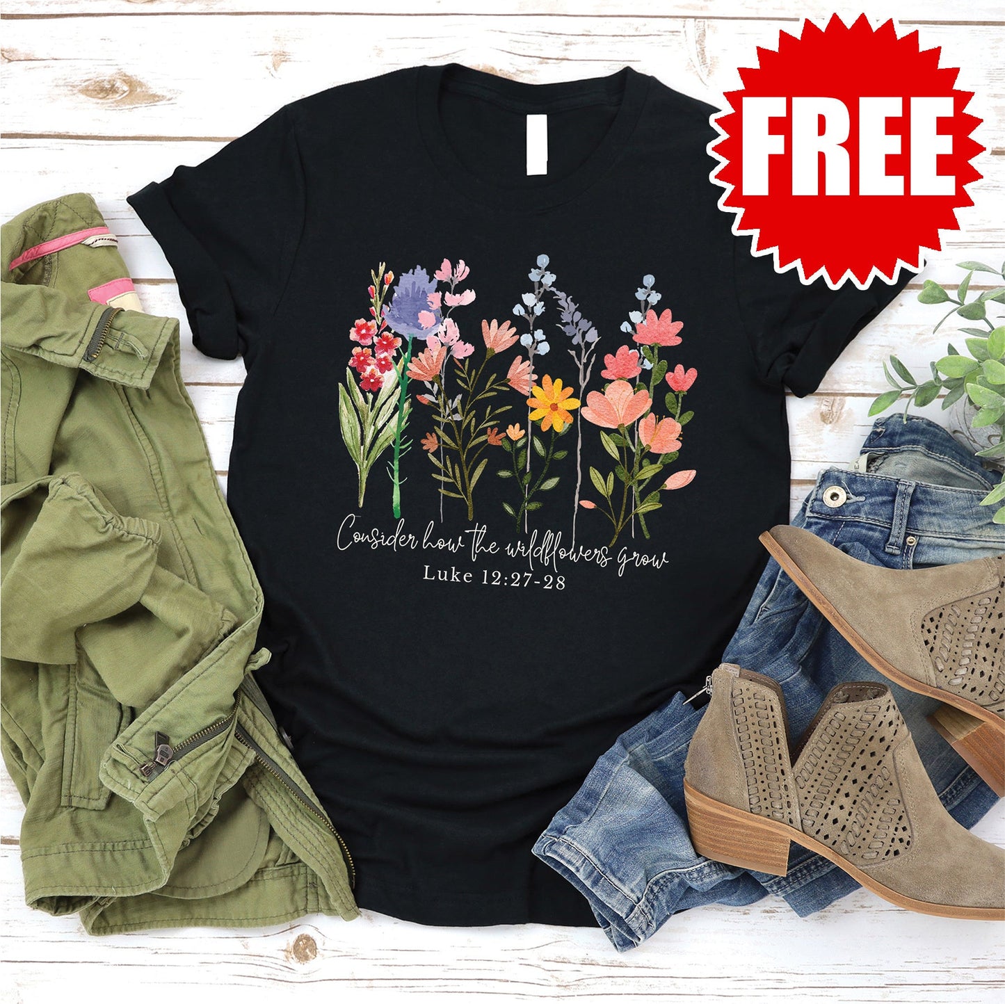 Wild Flowers Grow Tee - Black - 0