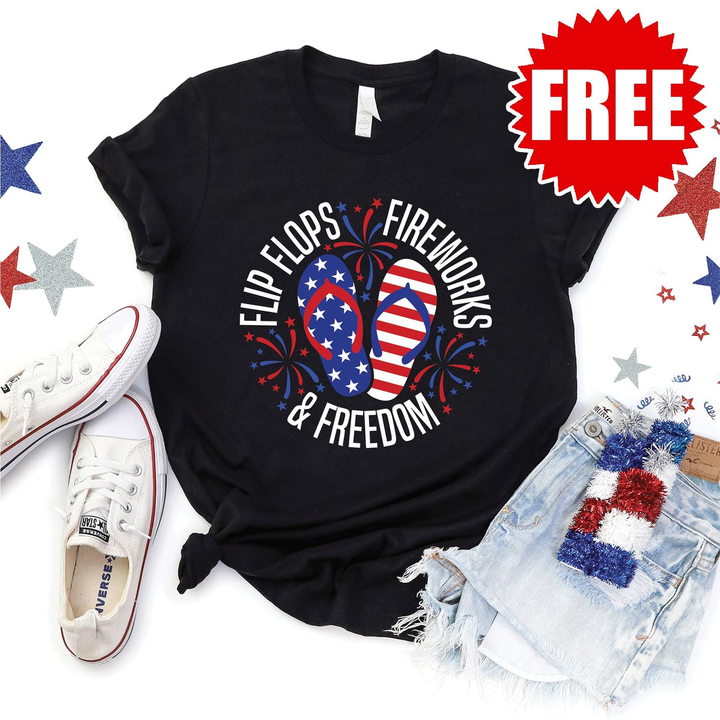 Flip Flops Fireworks Freedom Tee - Black - 0