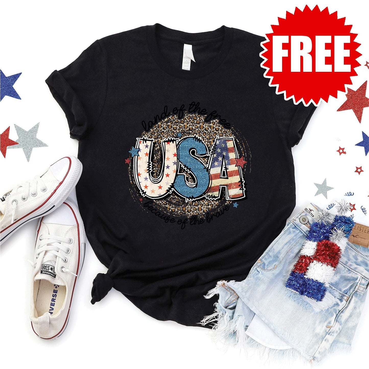 Land Of The Free USA Tee - Black - 0