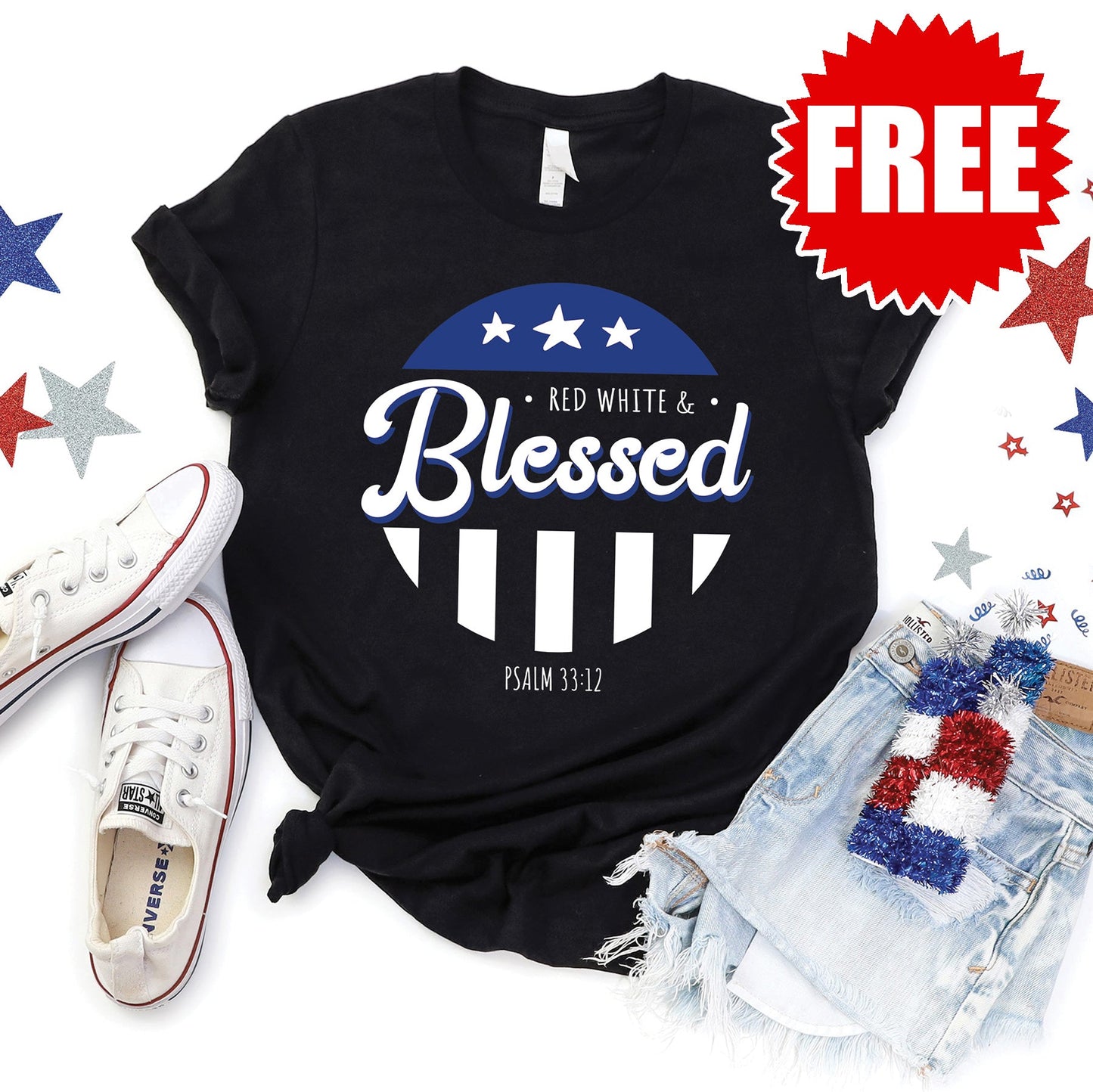 Red White and Blessed Tee - Black - 0