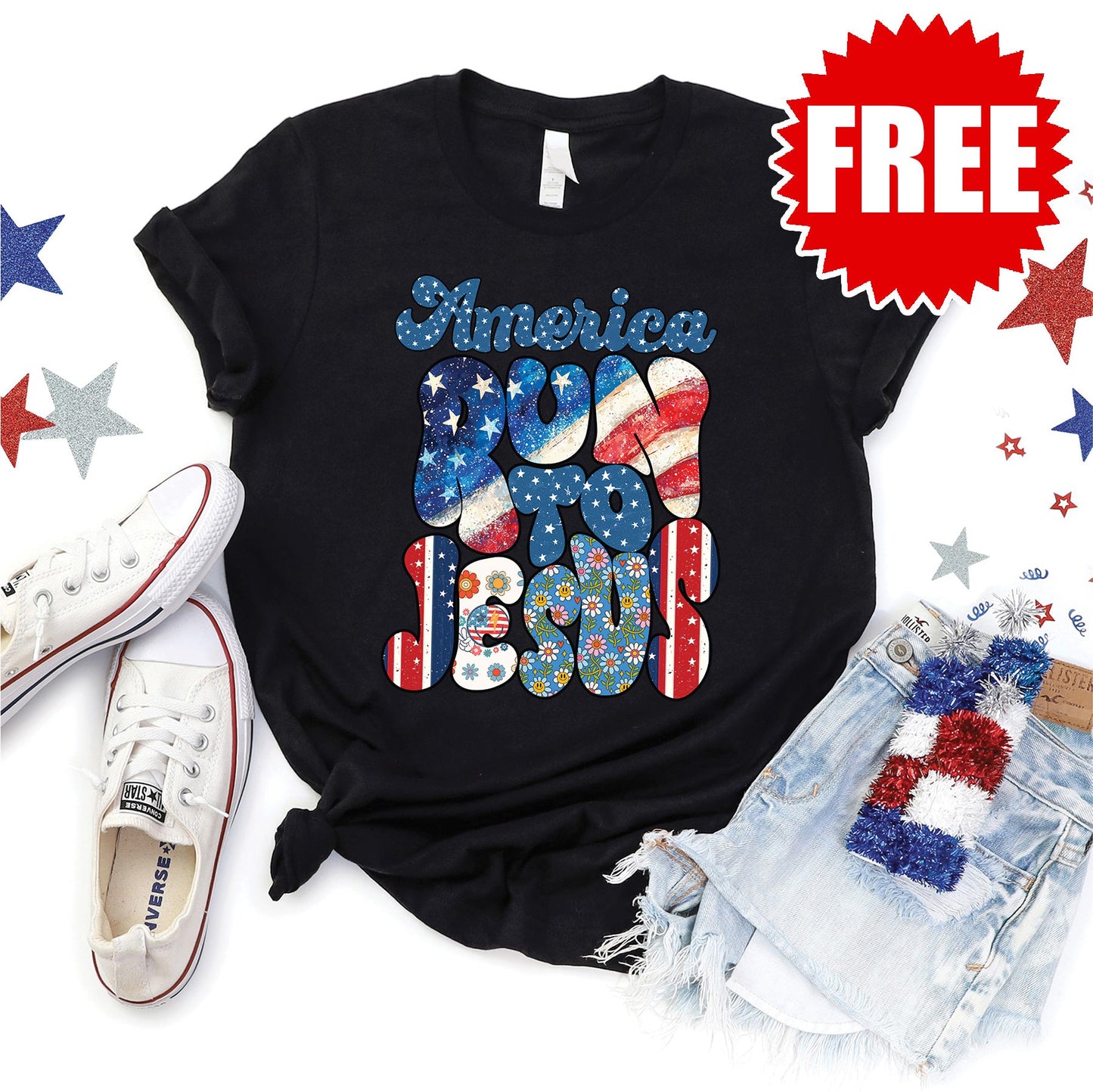 America Run To Jesus Tee - Black - 0