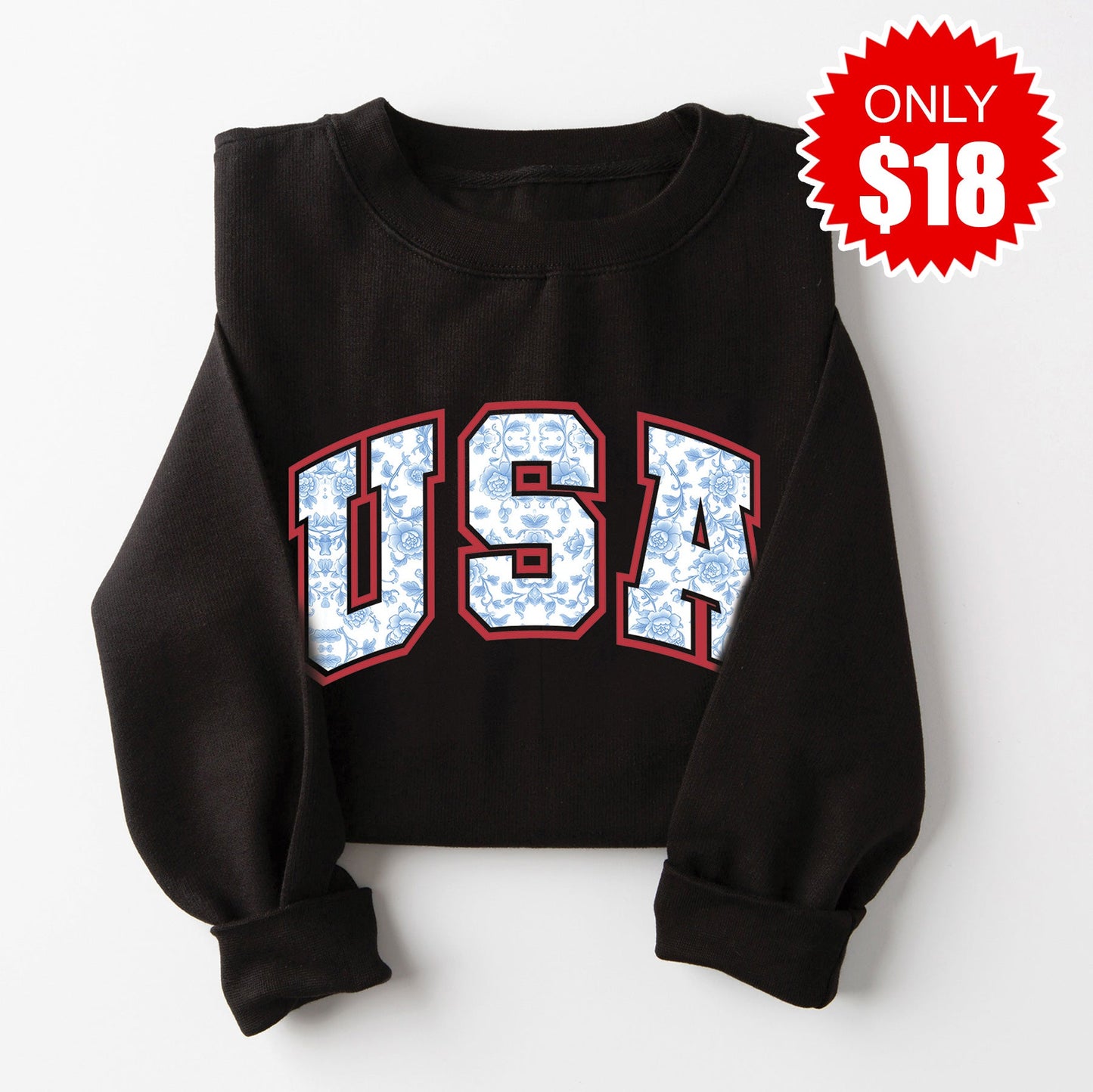 USA Floral Sweatshirt - Black - 18