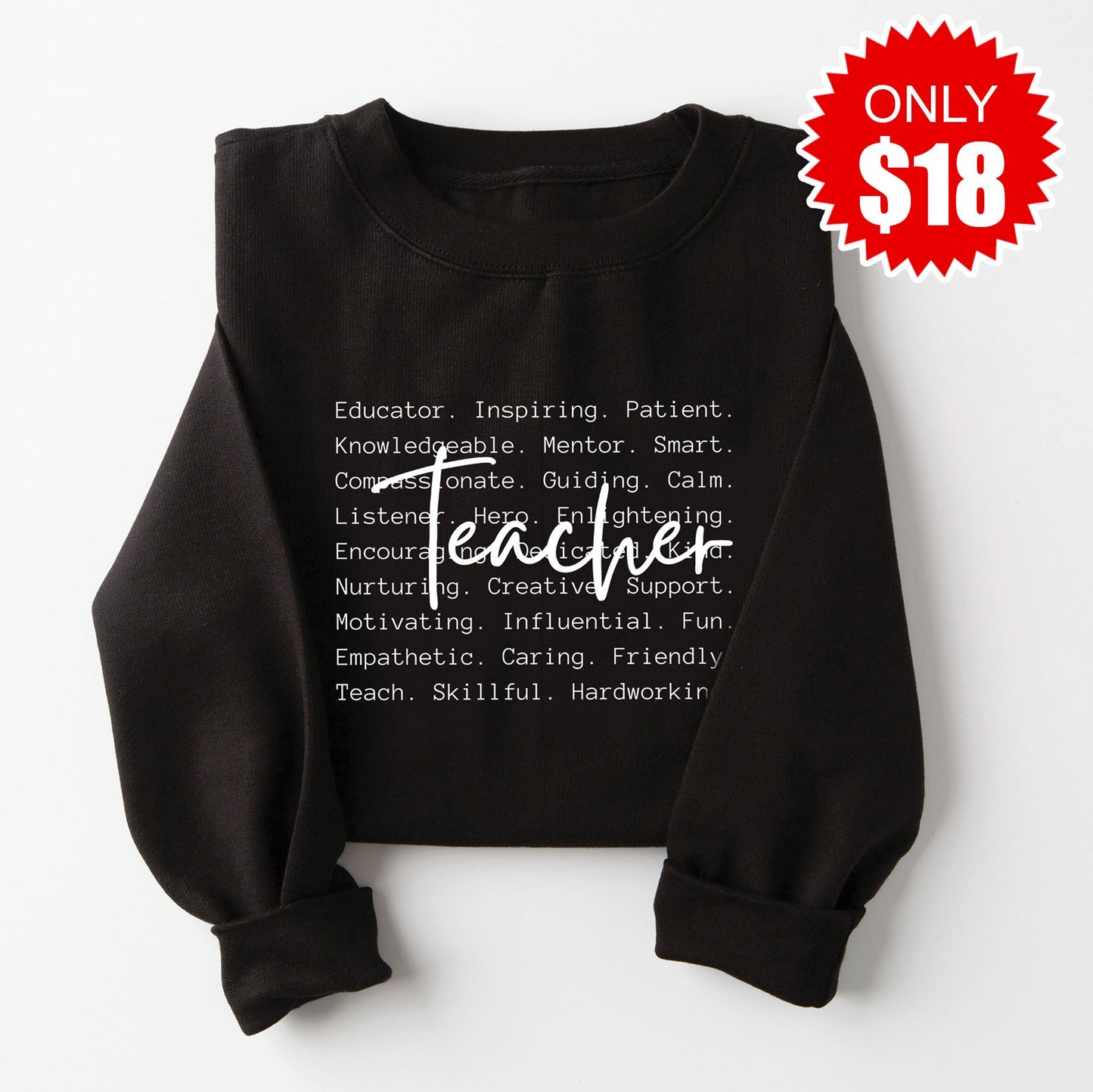 Teacher White Sweatshirt - Black - 18