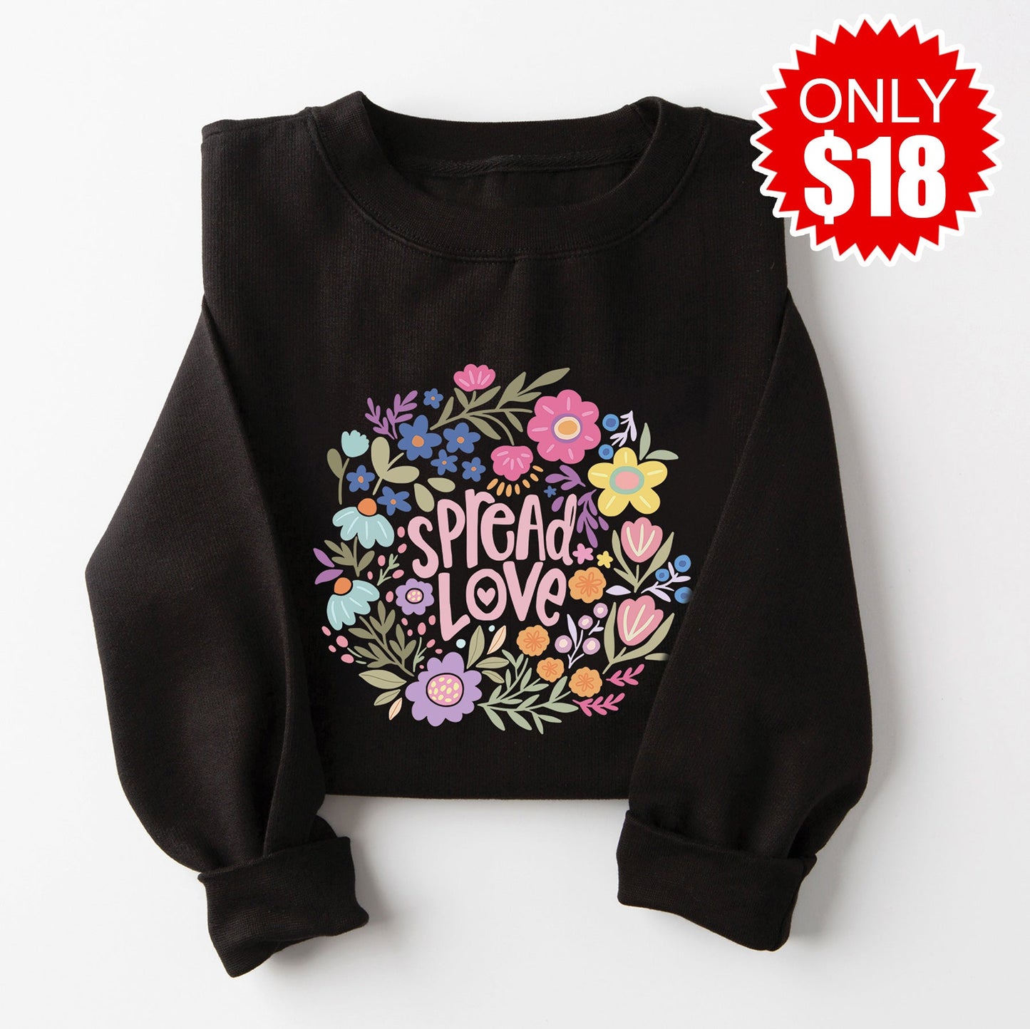 Spread Love Crewneck Sweatshirt - Black