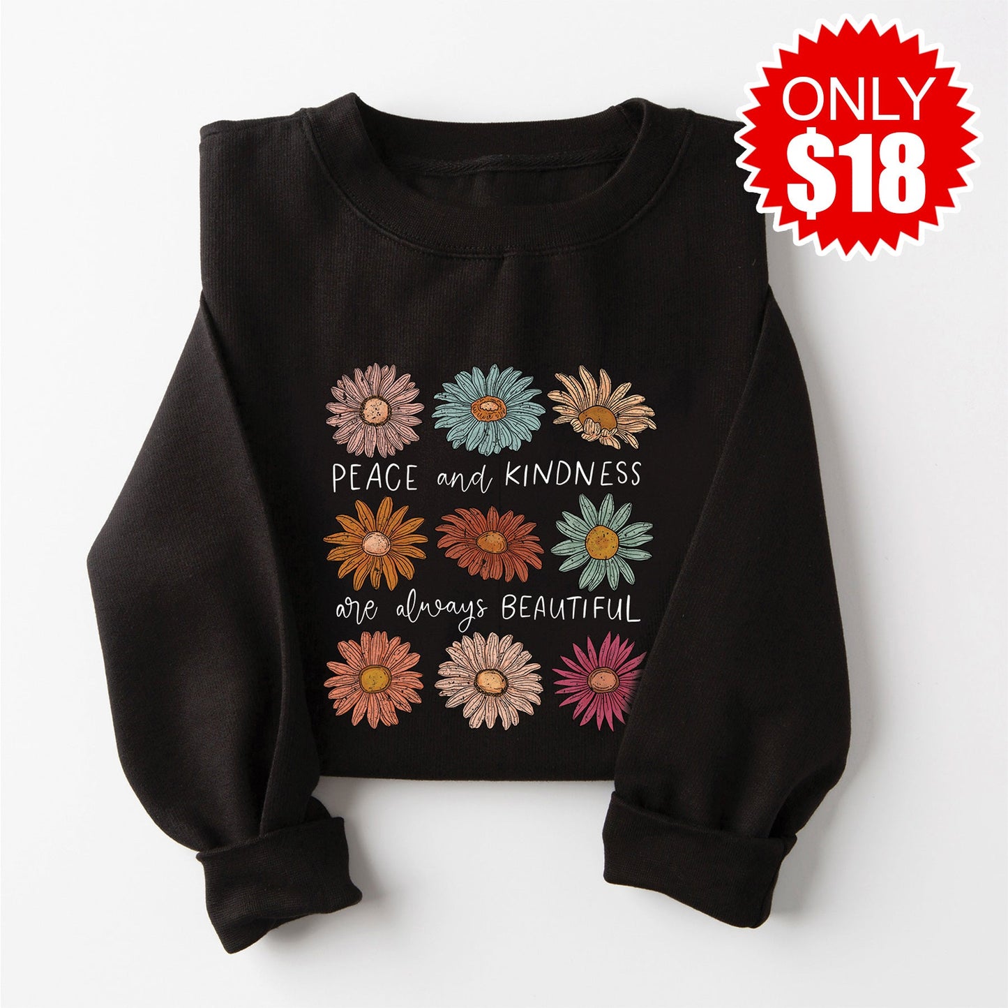 Peace And Kindness Crewneck Sweatshirt - Black