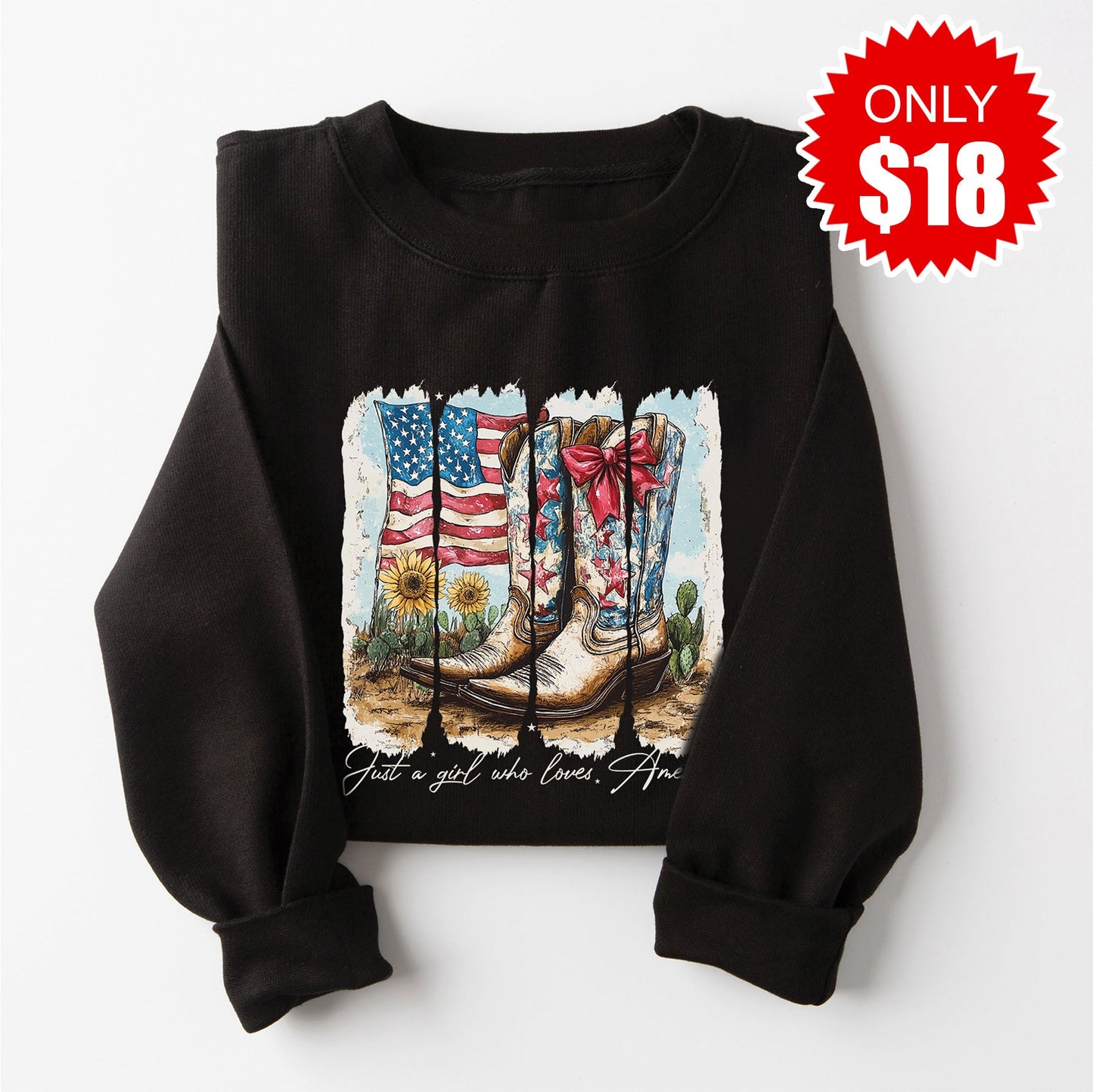 Girl Who Loves America Sweatshirt - Black - 18