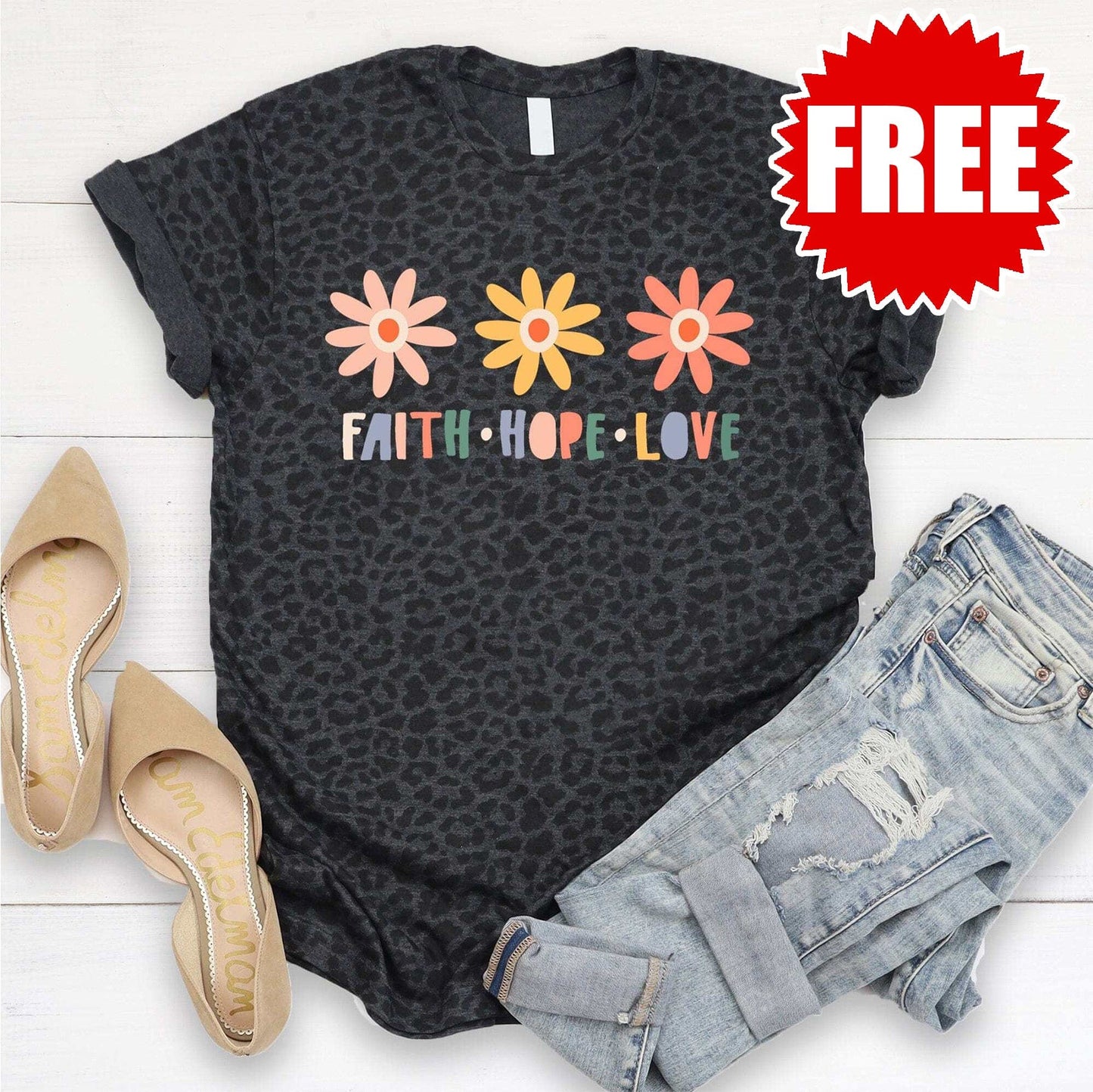 Faith Hope Love Flowers Tee - 0
