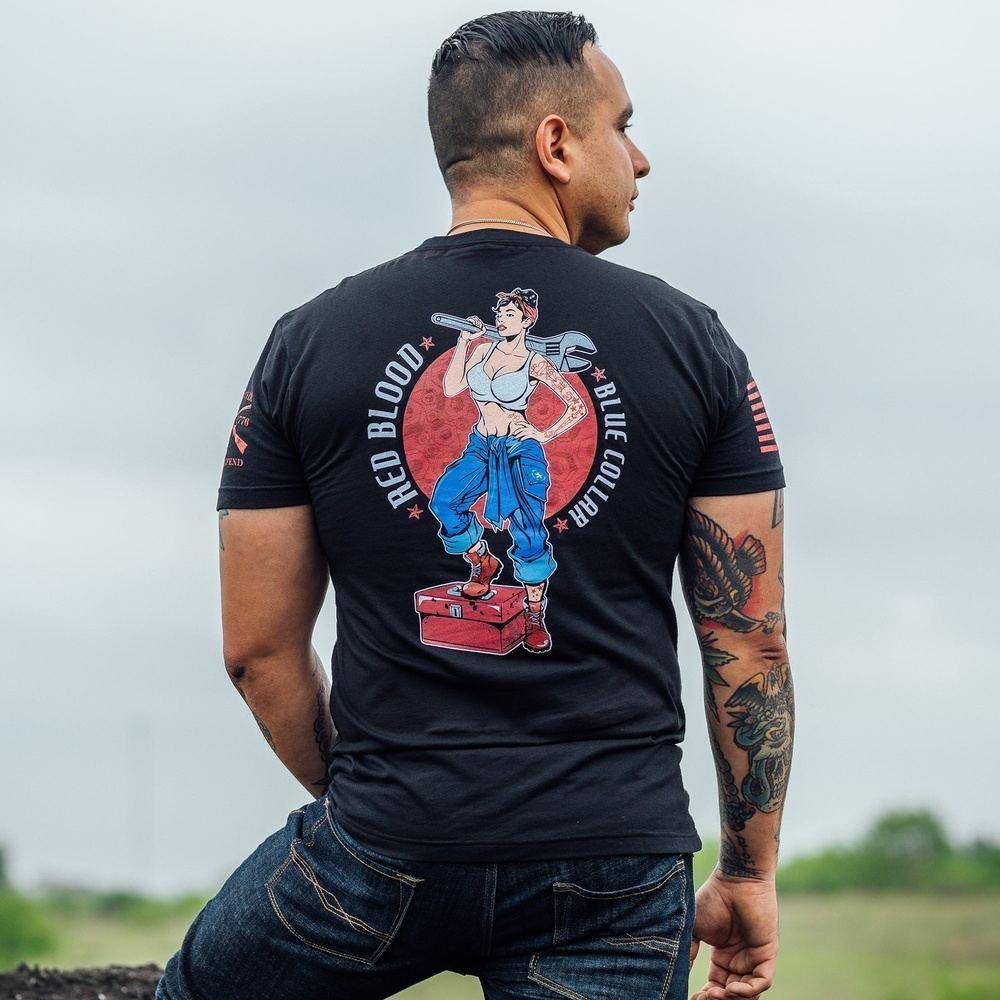 Red Blood Blue Collar¬Æ Pinup T-Shirt - Black