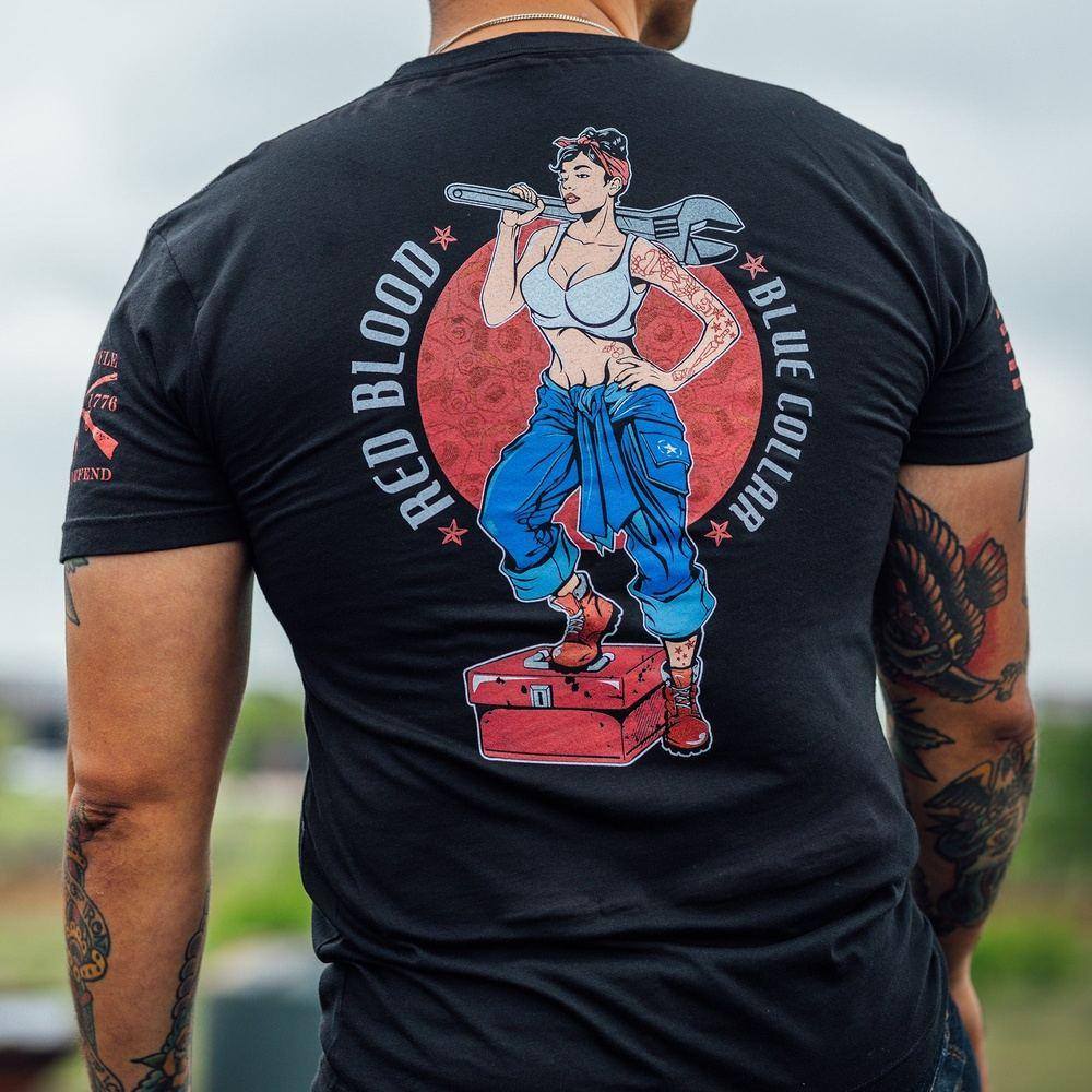 Red Blood Blue Collar¬Æ Pinup T-Shirt - Black