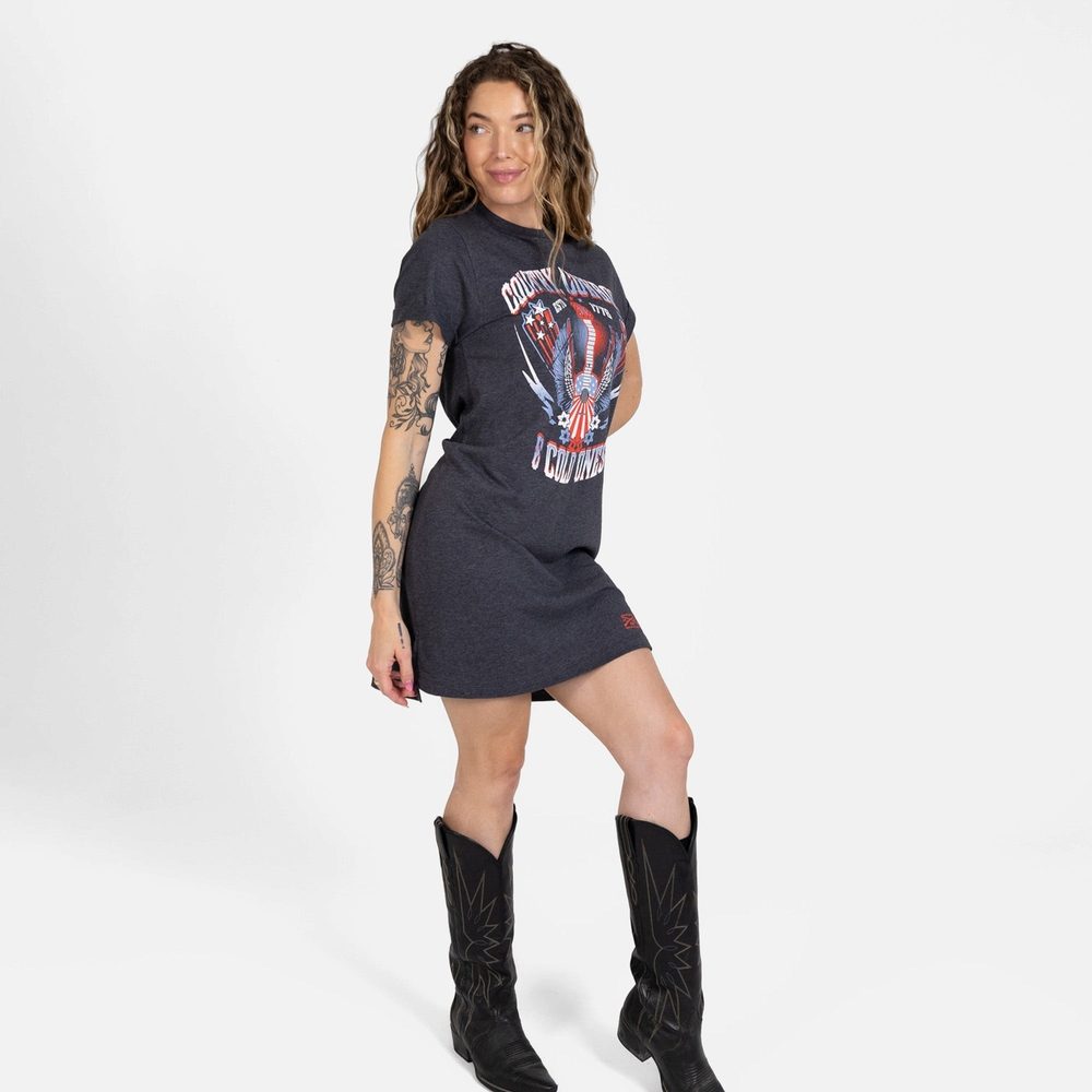 Women's Country, Cowboys & Cold Ones Shirt Dress - Charcoal