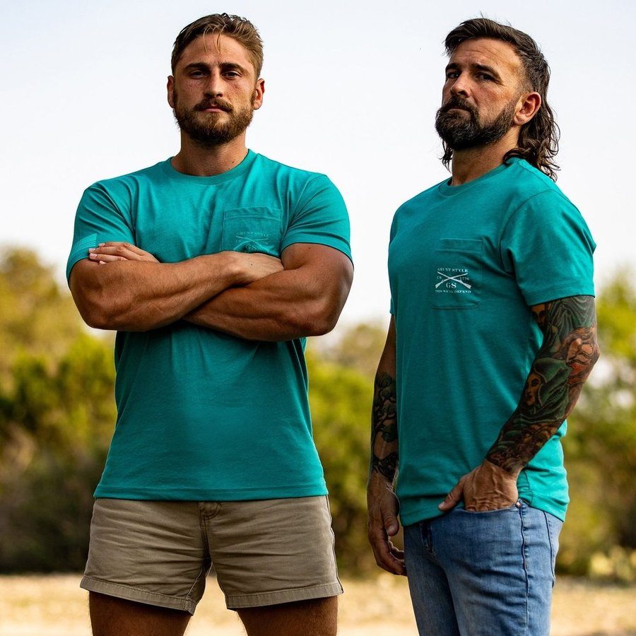 1776 Flag Pocket Tee - Heather Aqua