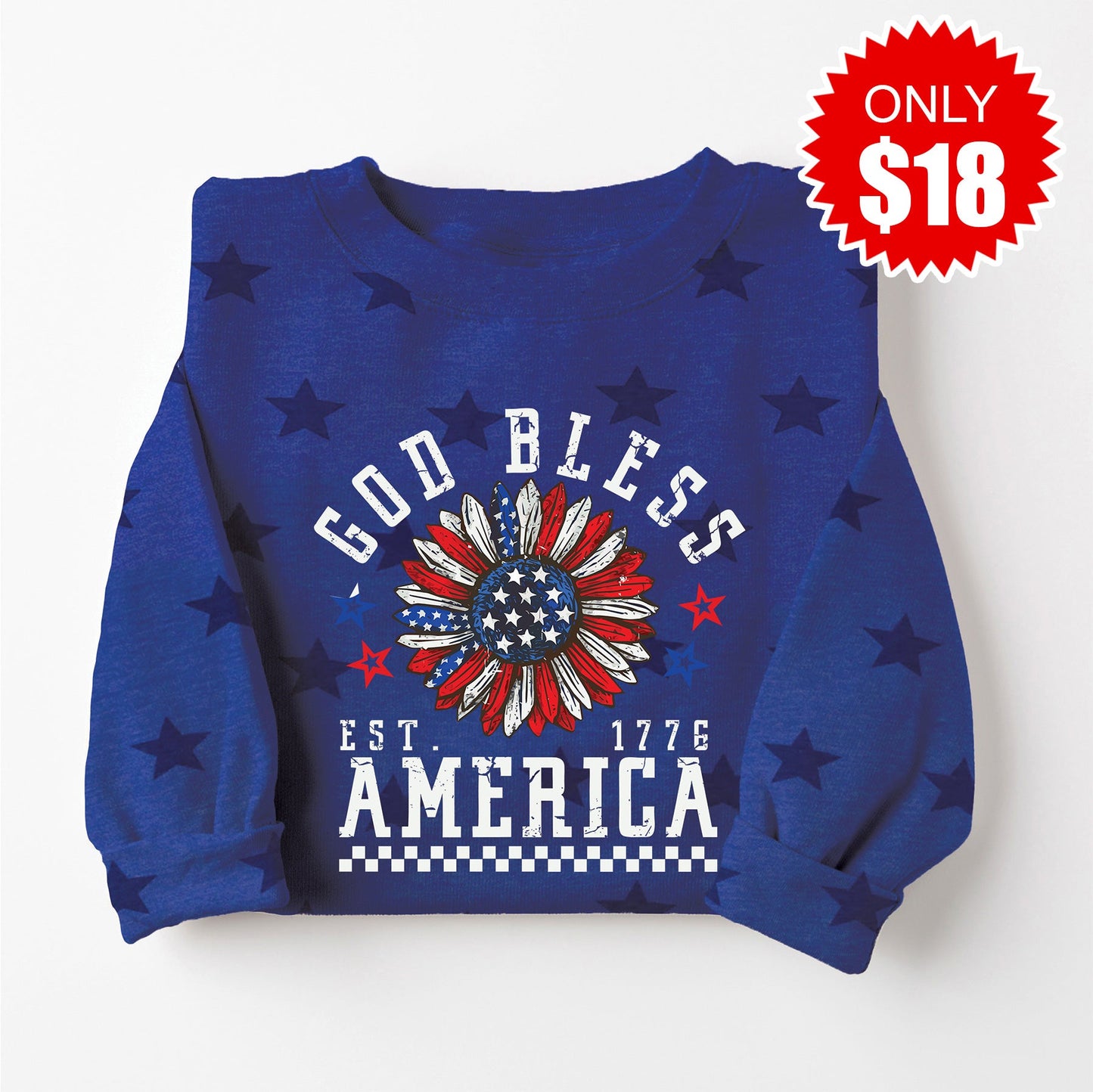 God Bless America Sweatshirt - Blue Star Print - 18 Style001