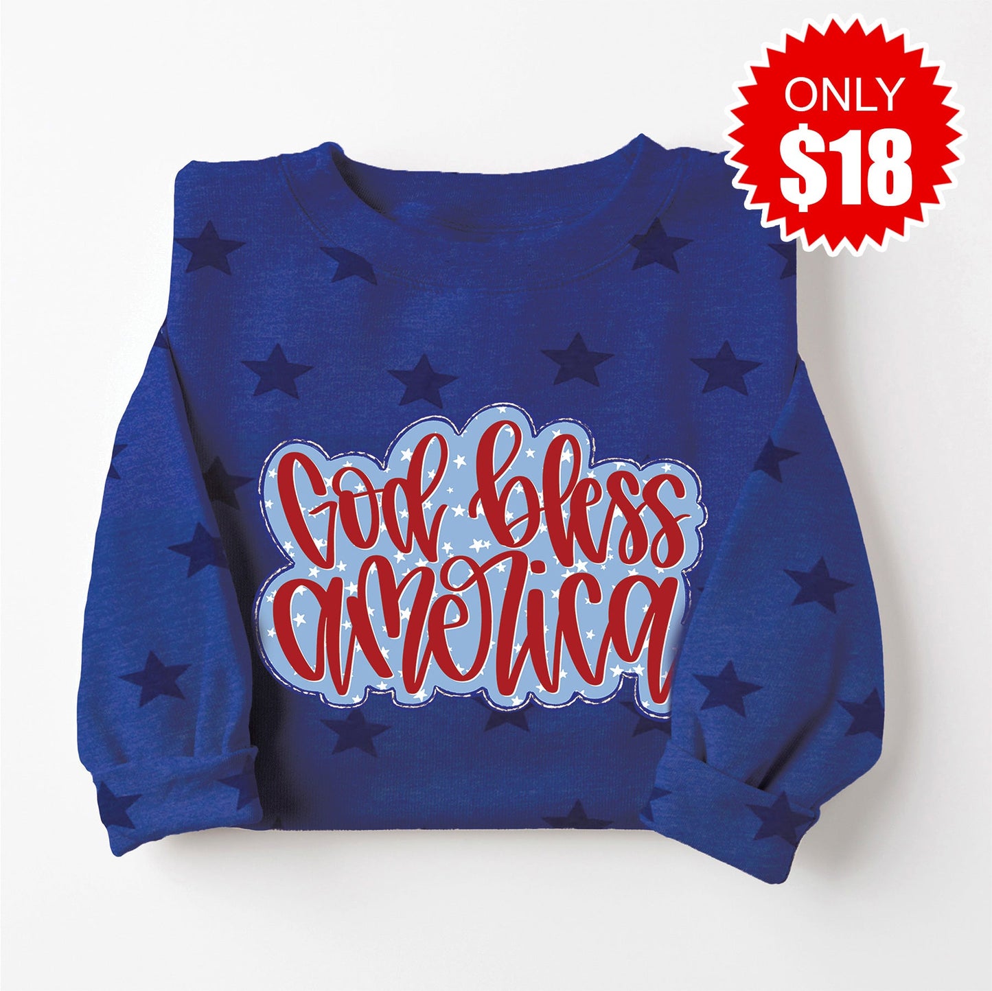 God Bless America Sweatshirt - Blue Star Print - 18 Style002