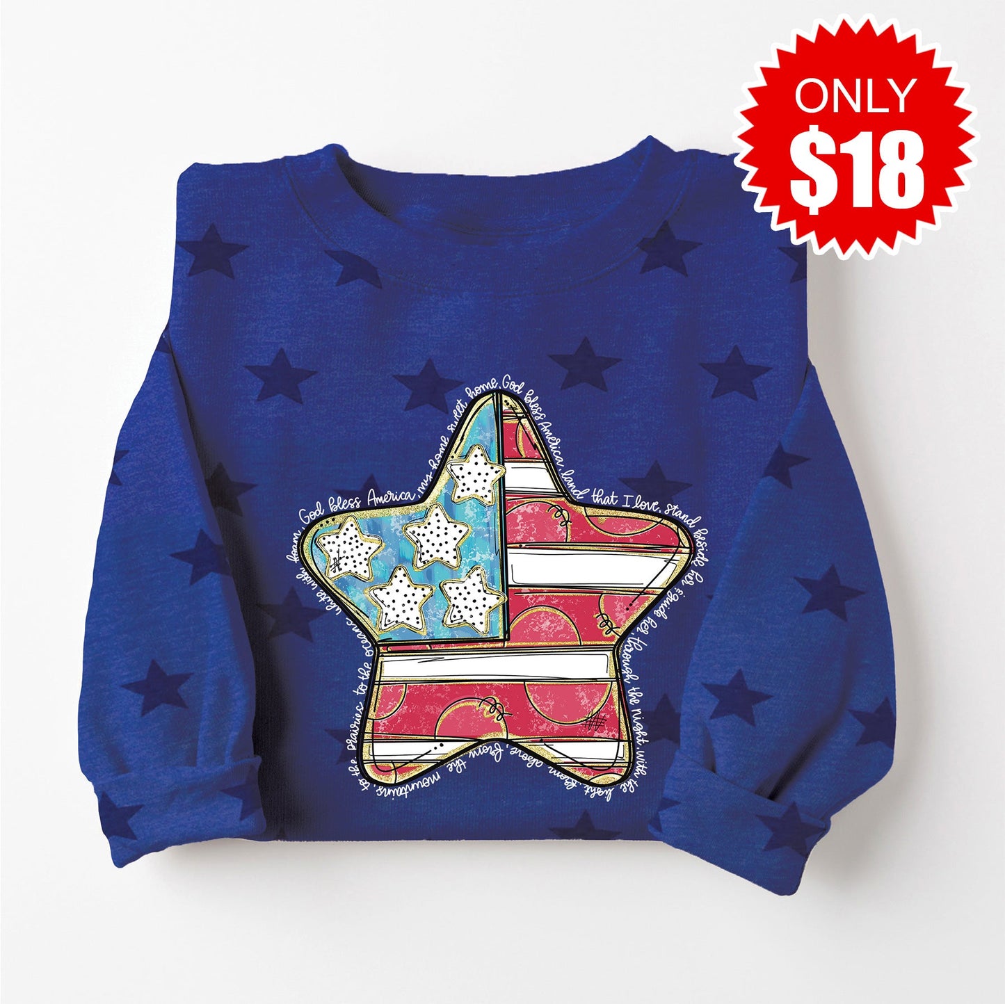 America Star Sweatshirt - Blue Star Print - 18