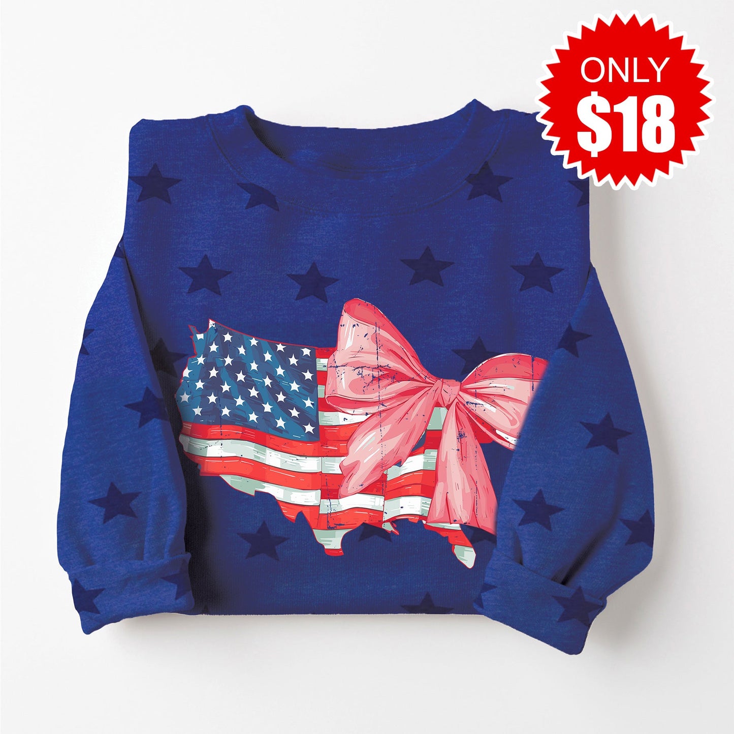 USA Ribbon Sweatshirt - Blue Star Print - 18