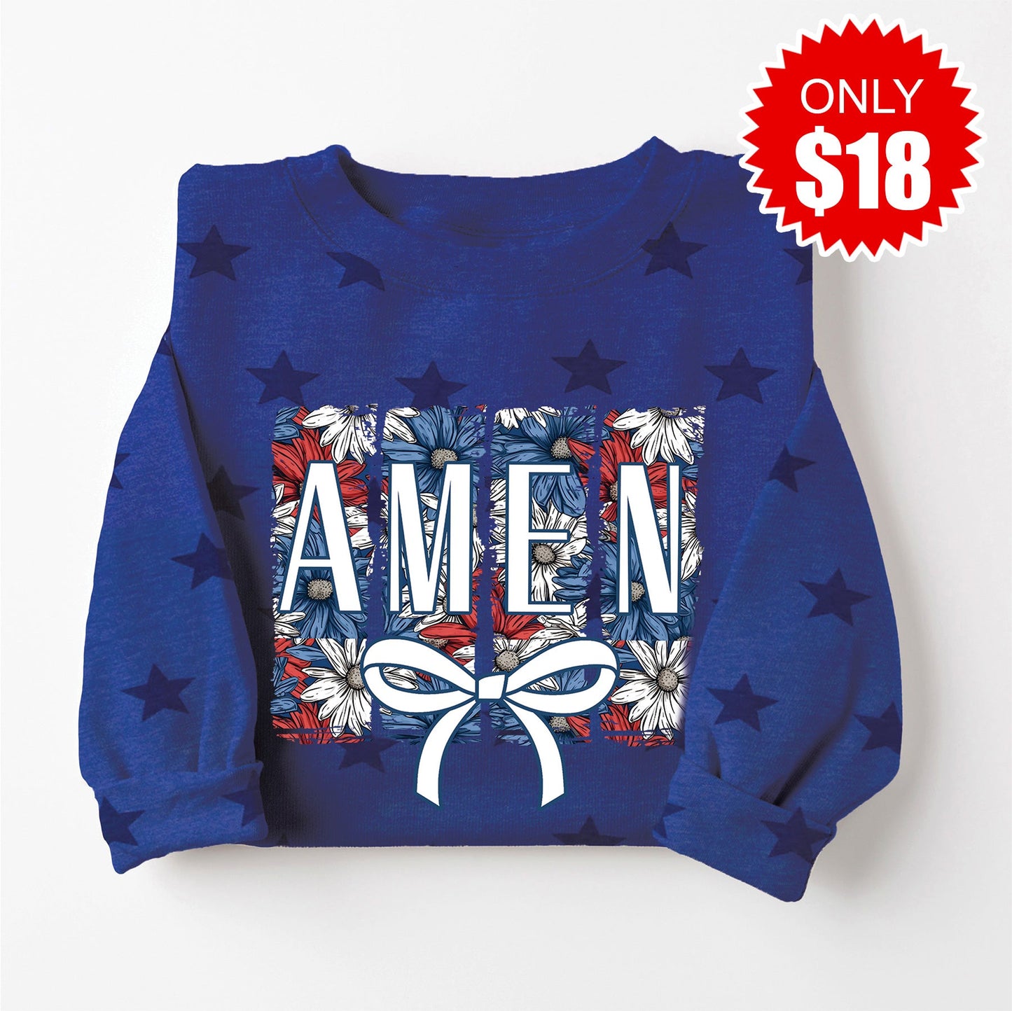Amen Floral Sweatshirt - Blue Star Print - 18