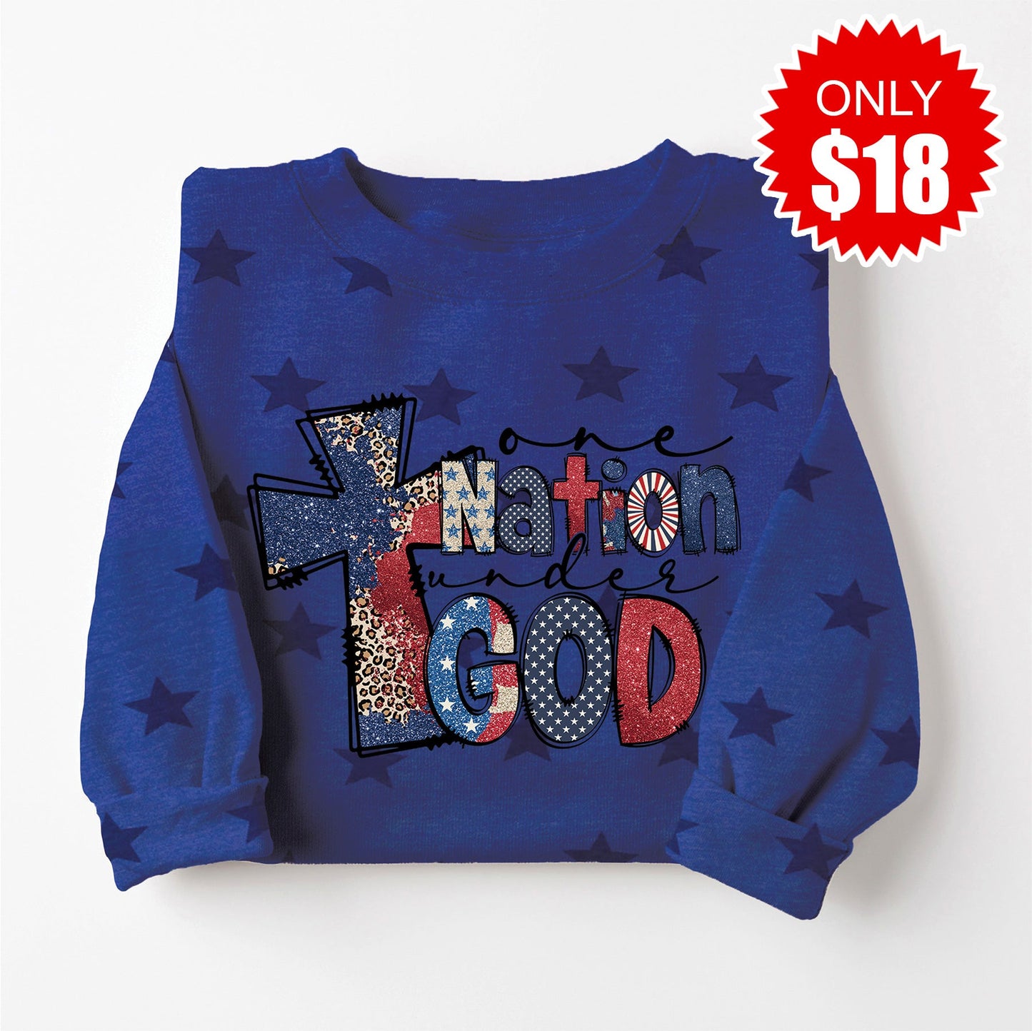 One Nation Cross Sweatshirt - Blue Star Print - 18