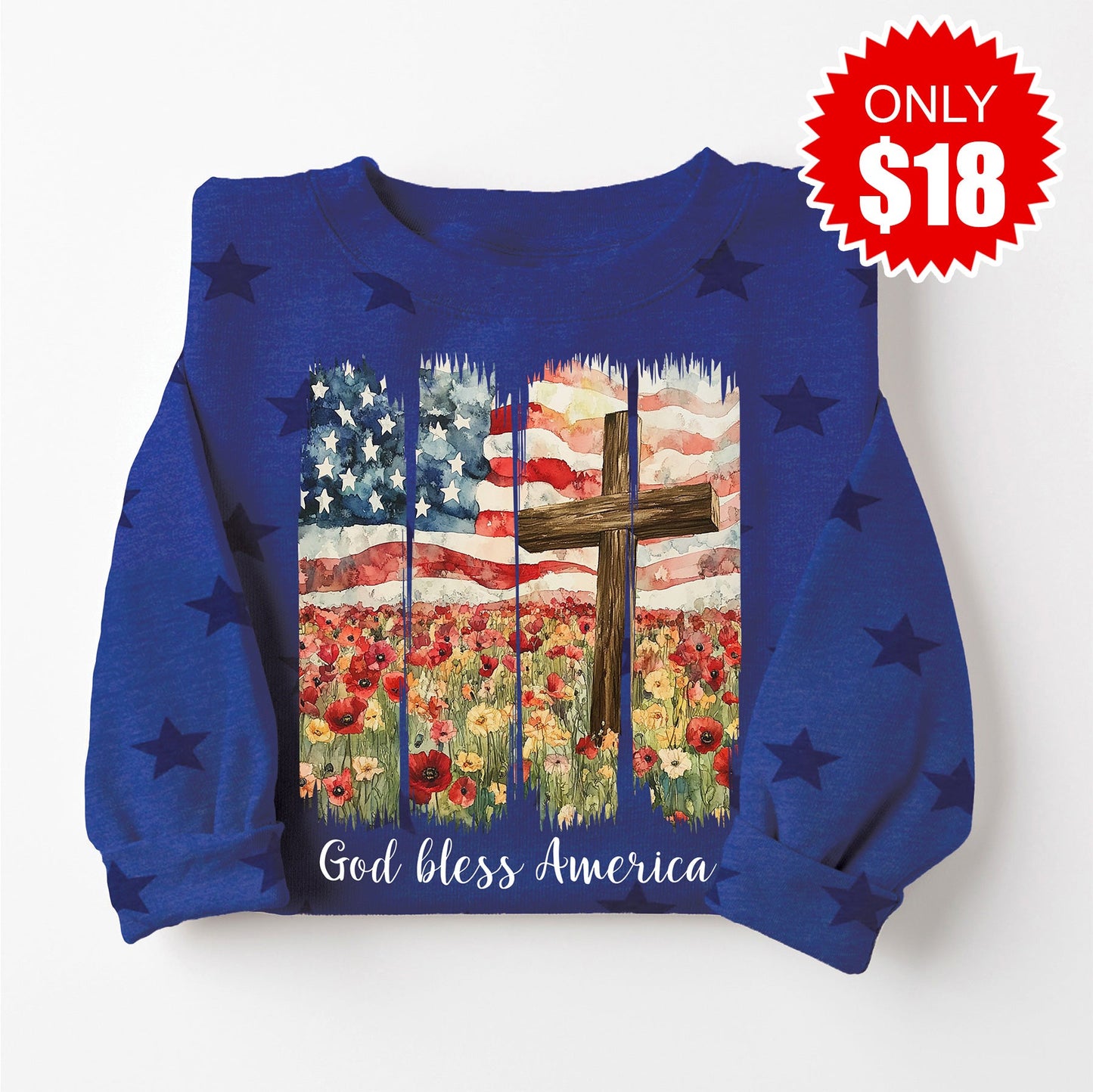 God Bless America Sweatshirt - Blue Star Print - 18