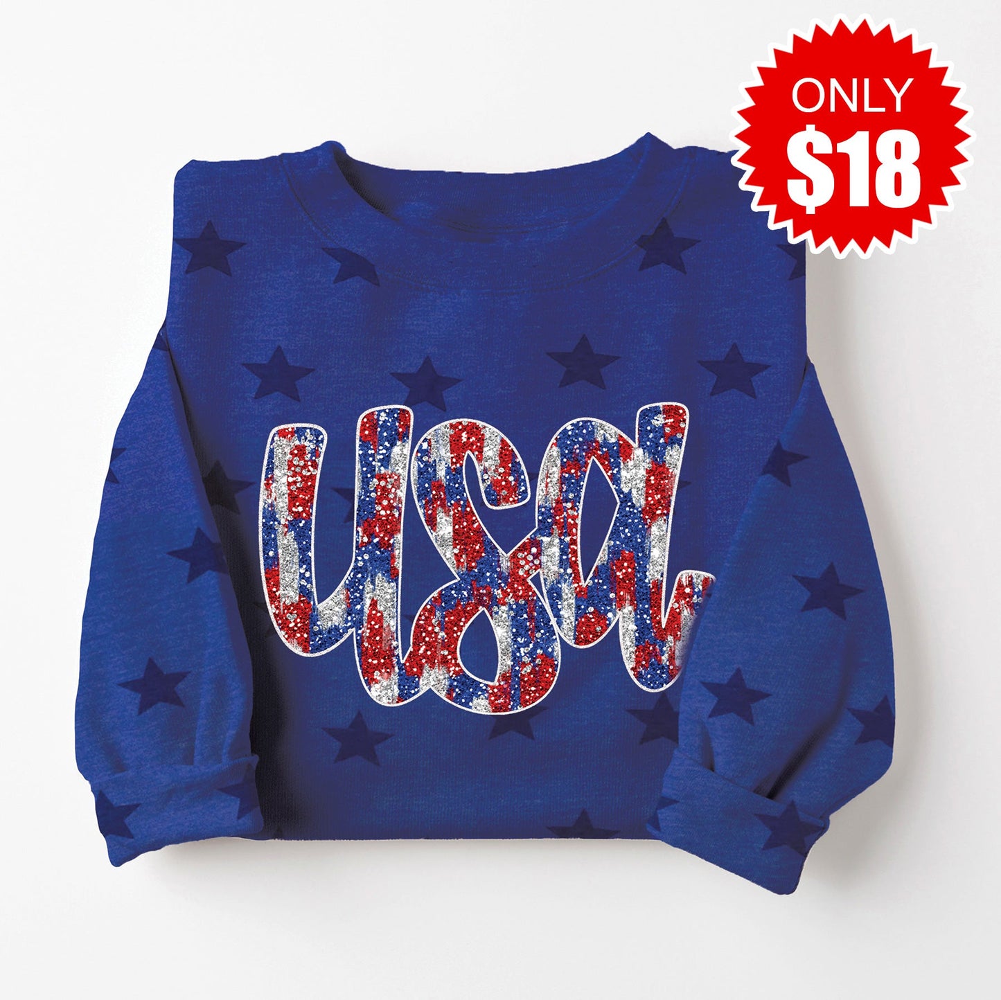 USA Sweatshirt - Blue Star Print - 18 Style001