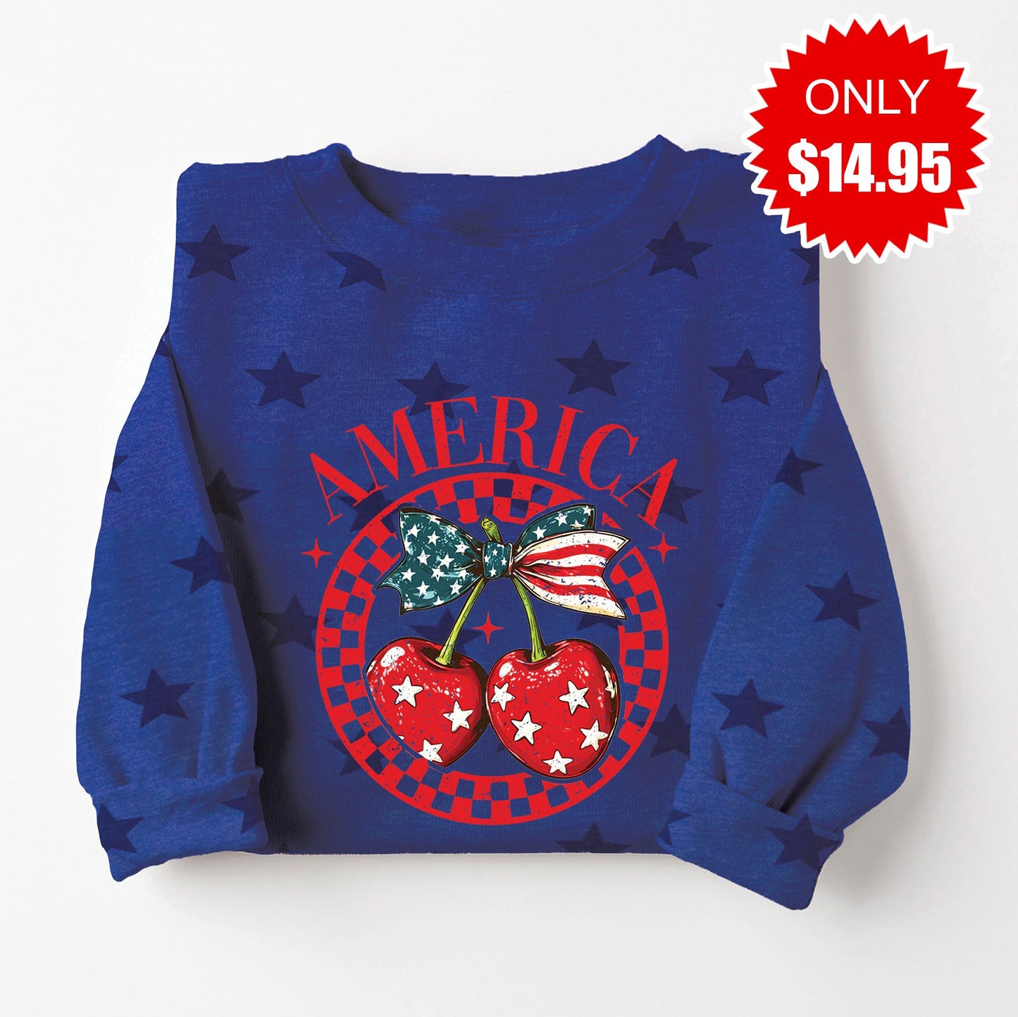 America Cherries Sweatshirt - Blue Star Print -  $14.95