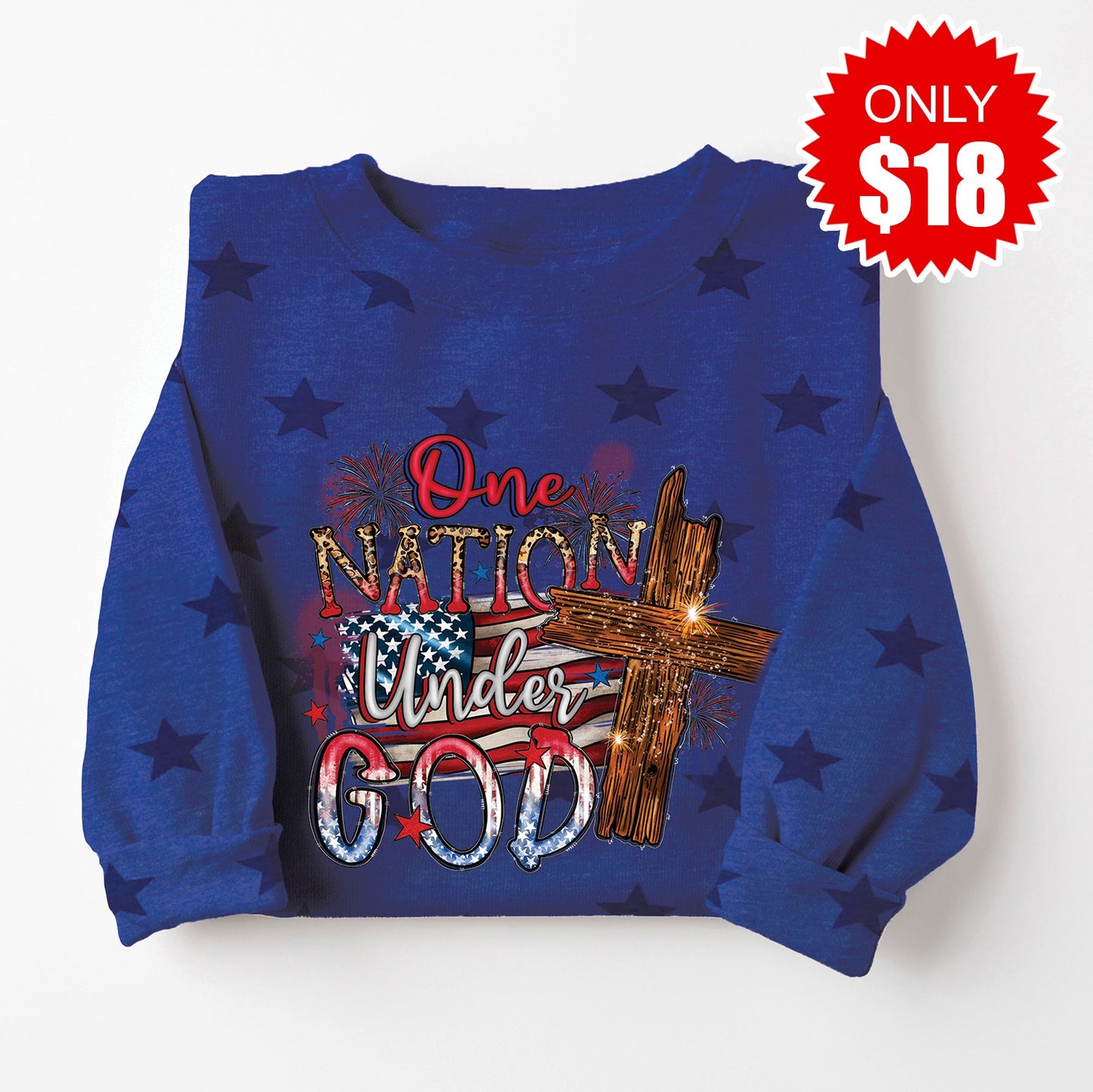One Nation Sweatshirt - Blue Star Print - 18 Style001