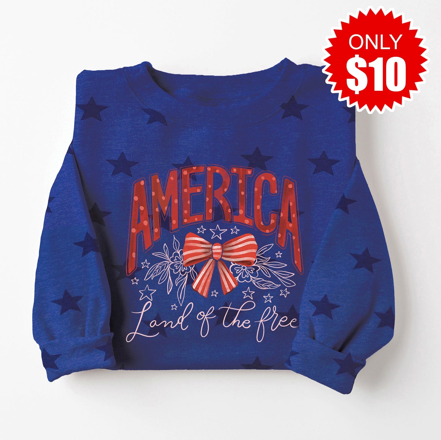 America Land of the Free Sweatshirt - Blue Star Print -$10