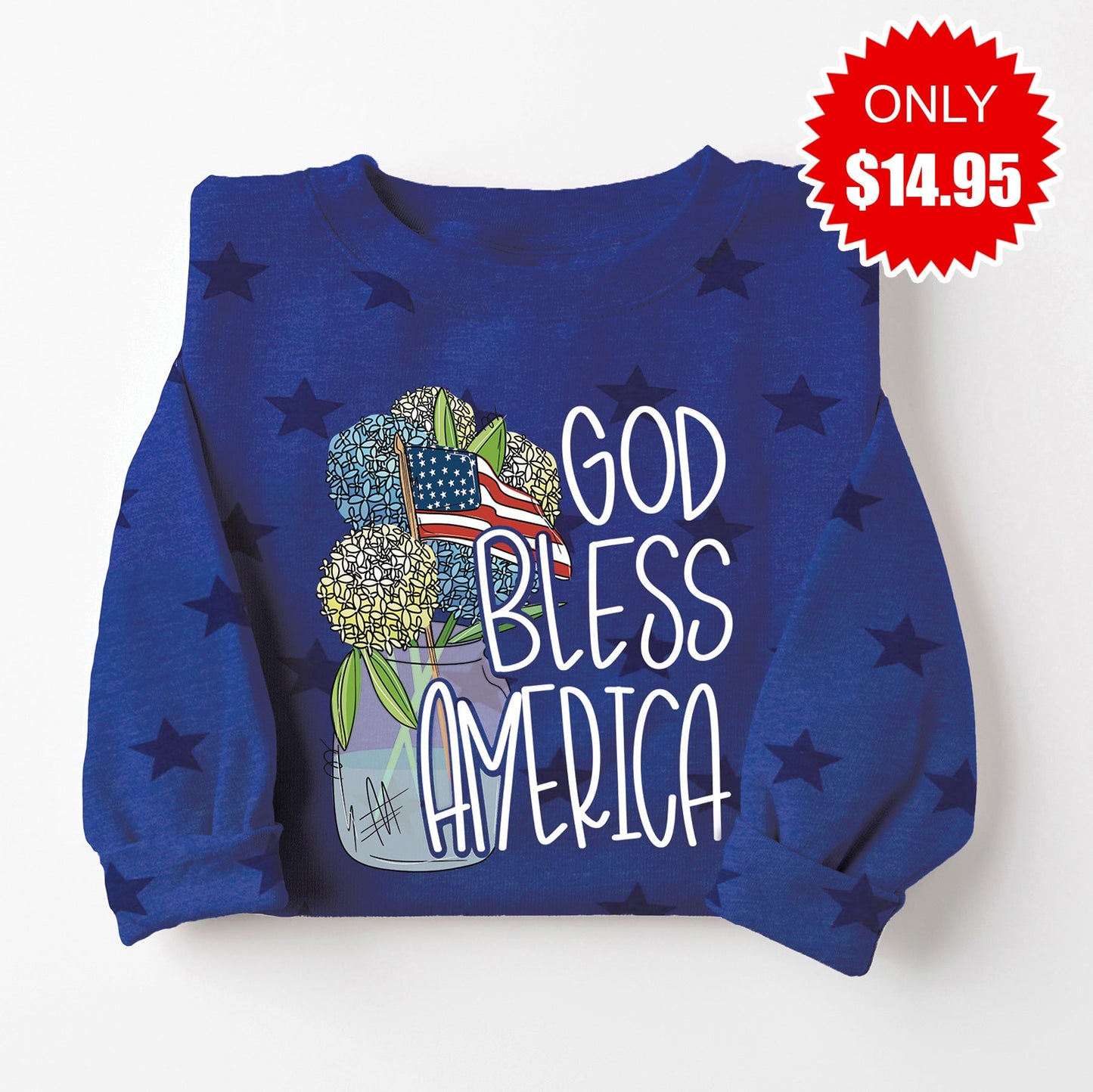 God Bless America Sweatshirt - Blue Star Print - $14.95