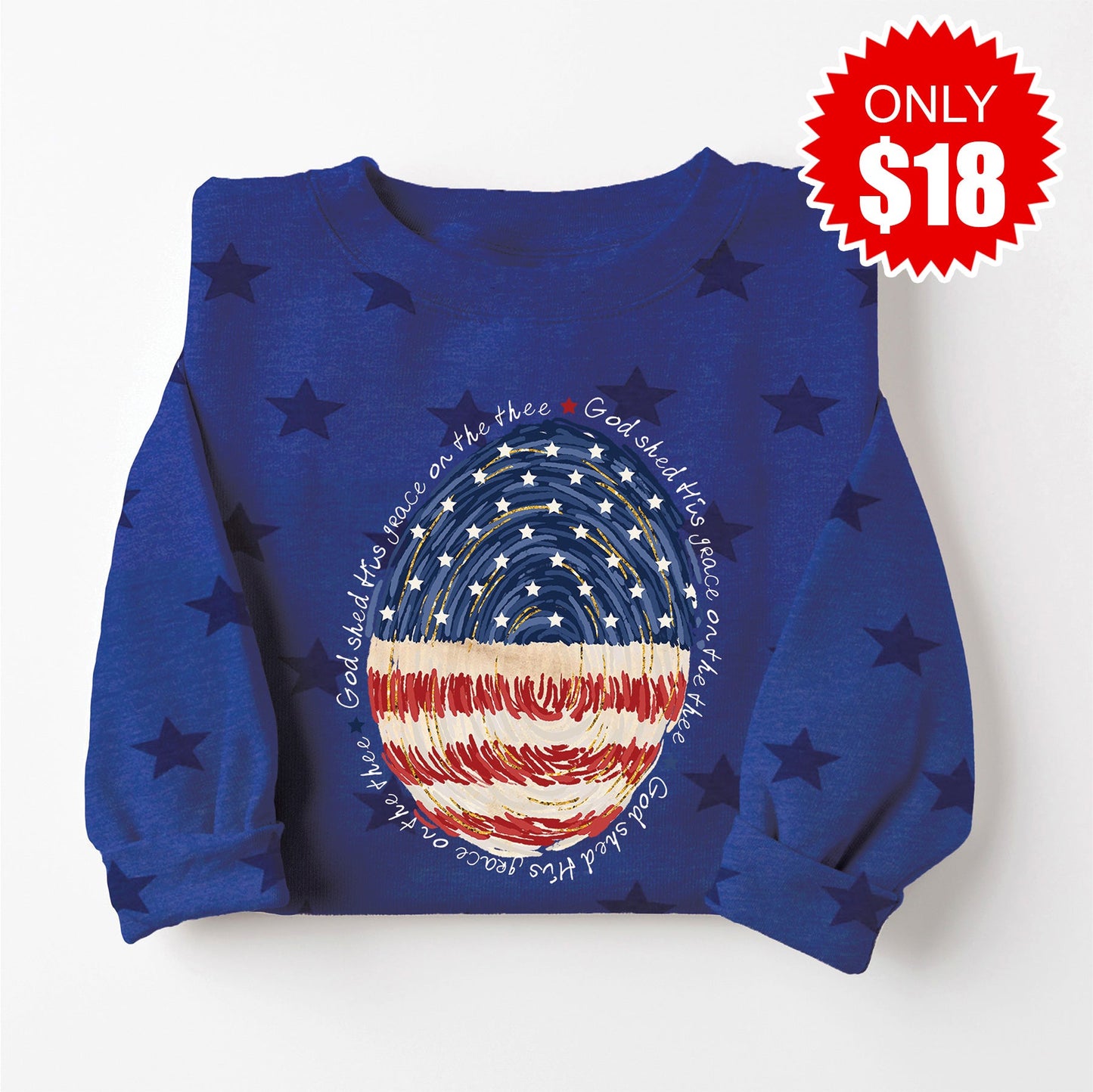 God Shed His Grace Fingerprint Sweatshirt - Blue Star Print - 18