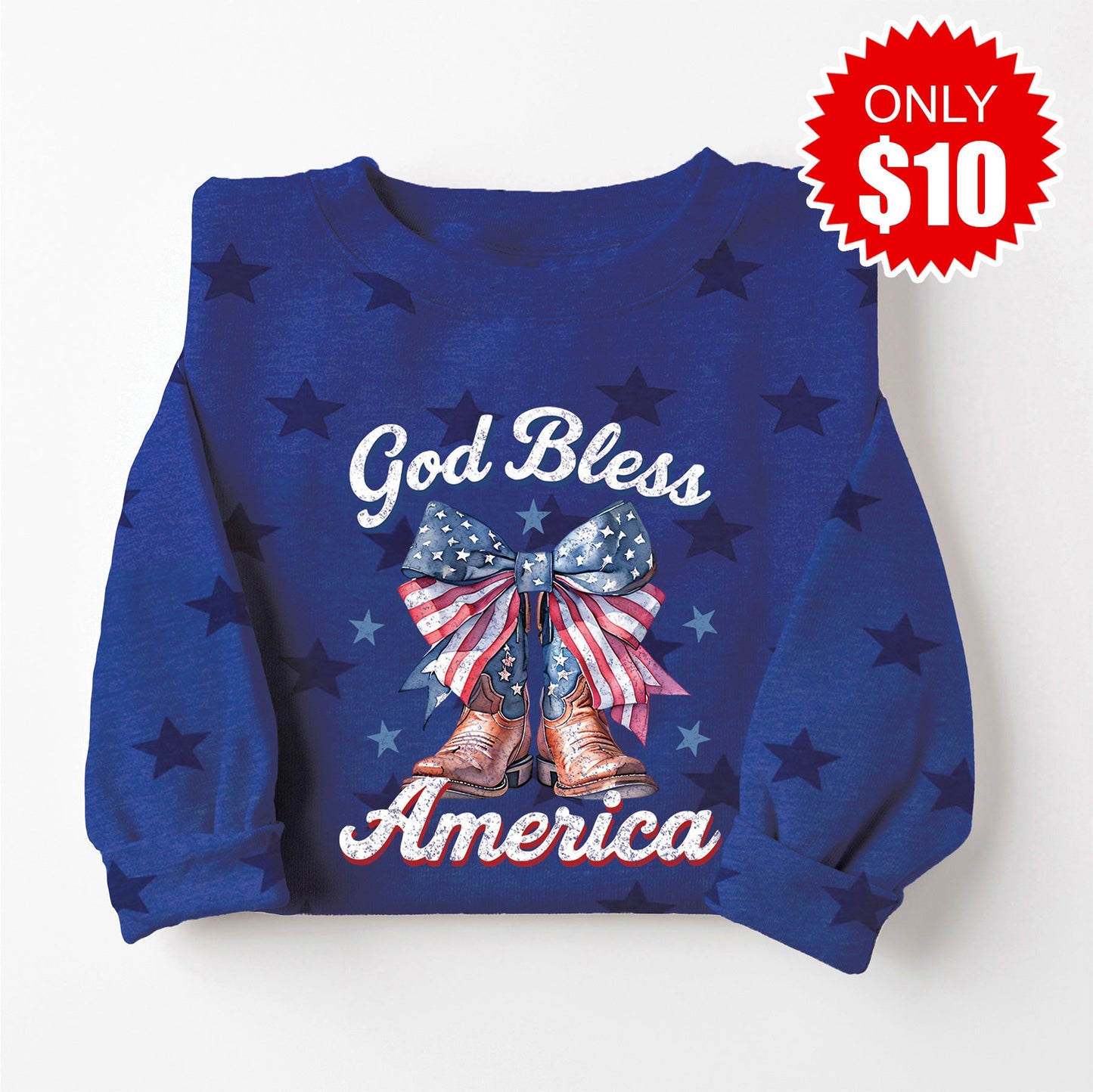 God Bless America Sweatshirt - Blue Star Print - $10