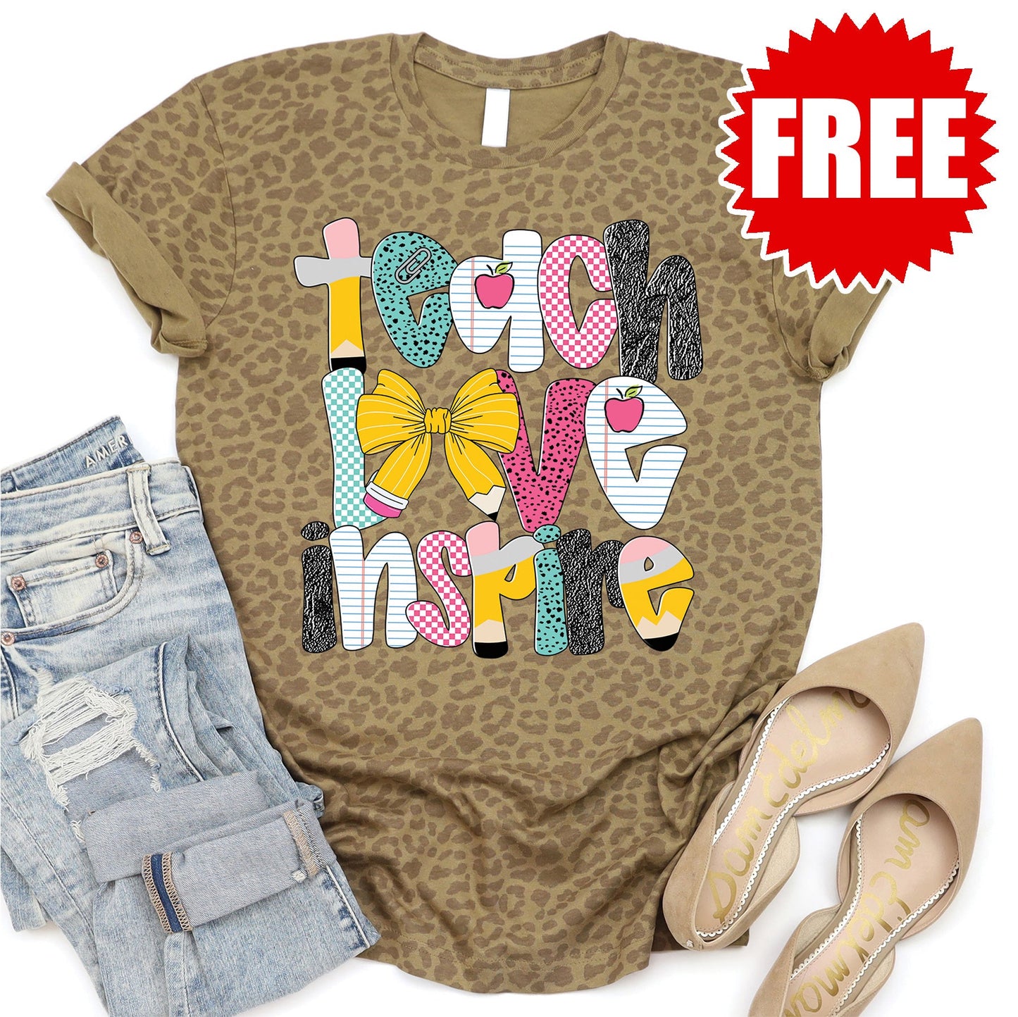Teach, Love, Inspire Tee - Brown Leopard - 0