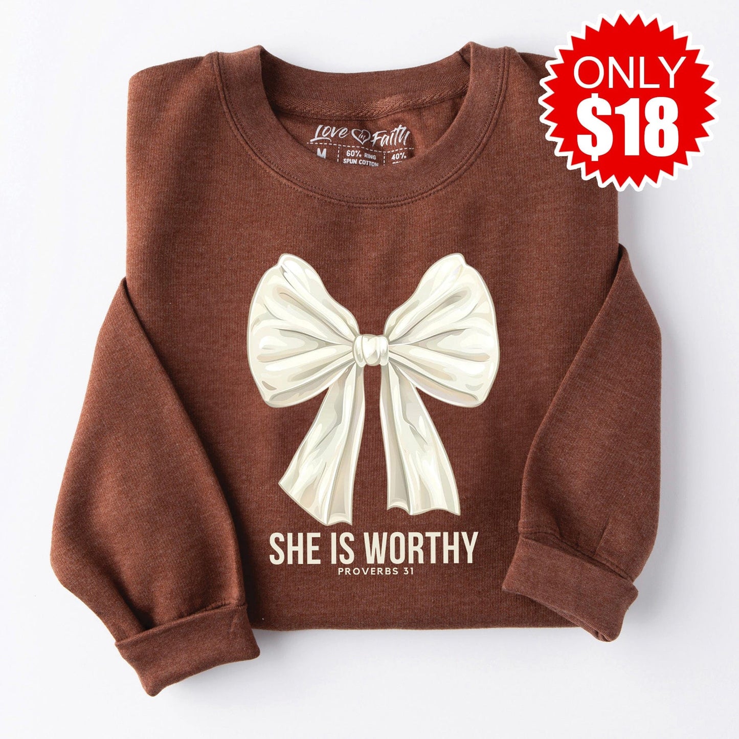 She is Worthy Crewneck Sweatshirt - Heather Brown