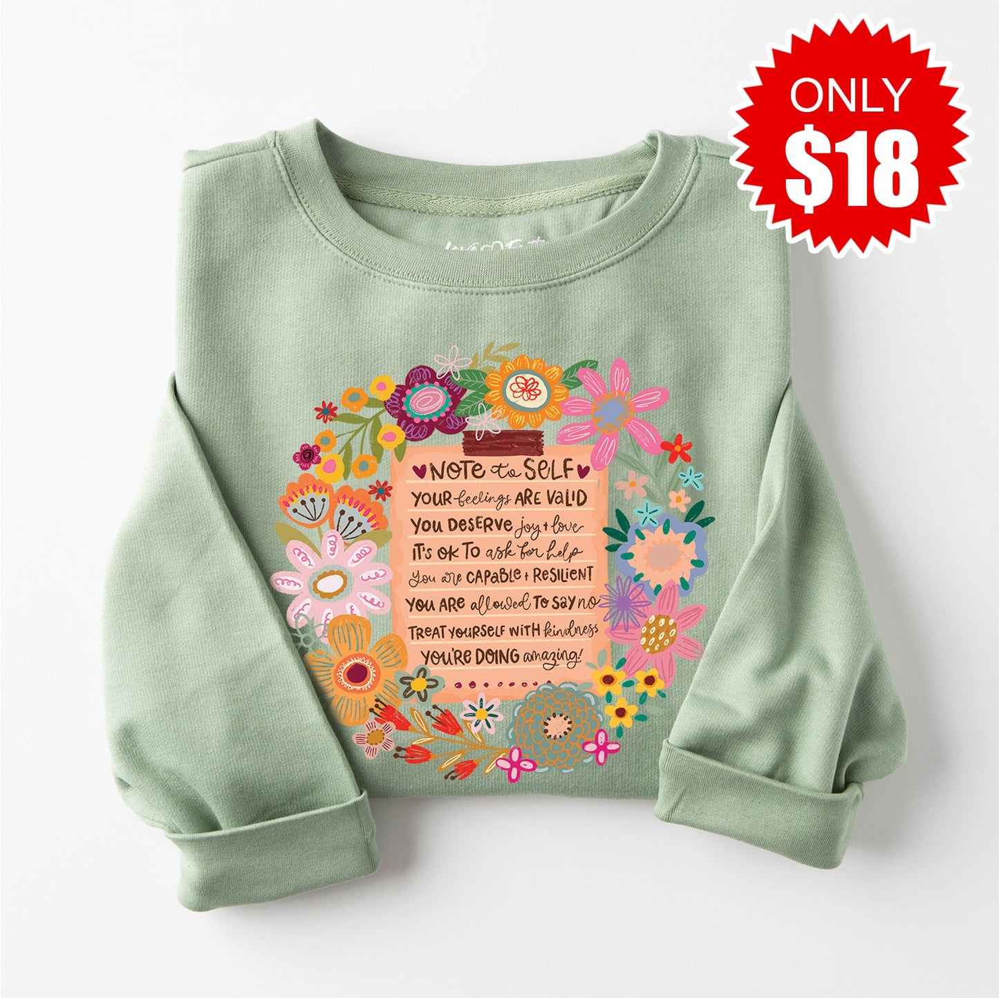 Note to Self Sweatshirt - Heather Sage - 18
