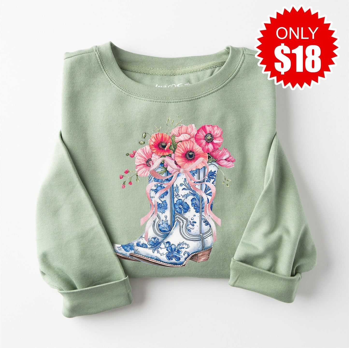 Spring Boots Sweatshirt - Heather Sage - 18