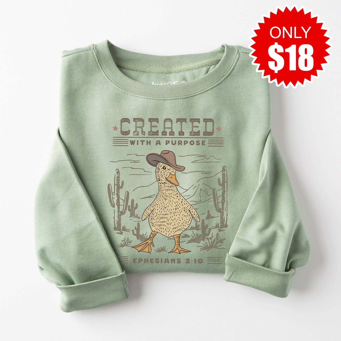 Created with a Purpose - Duck Sweatshirt - Heather Sage - 18