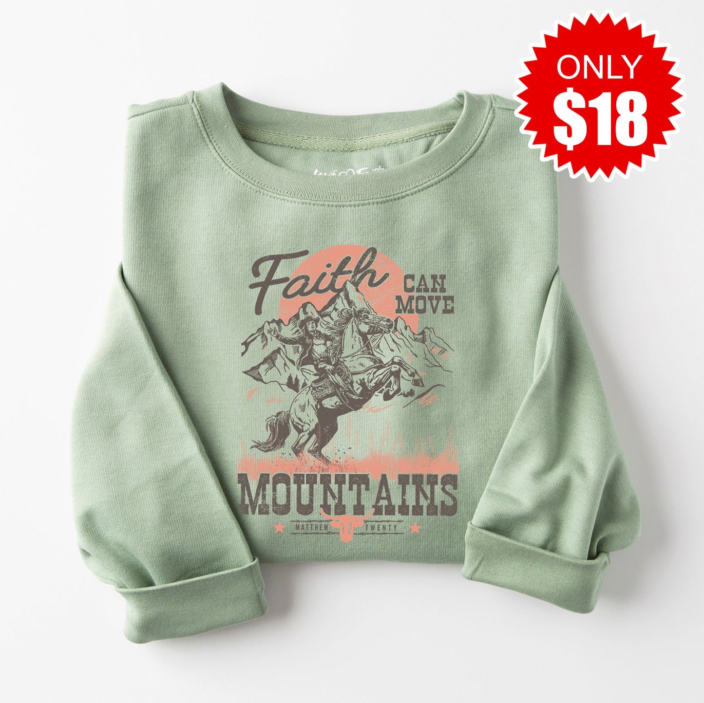 Faith Mountain Cowgirl Sweatshirt - Heather Sage - 18