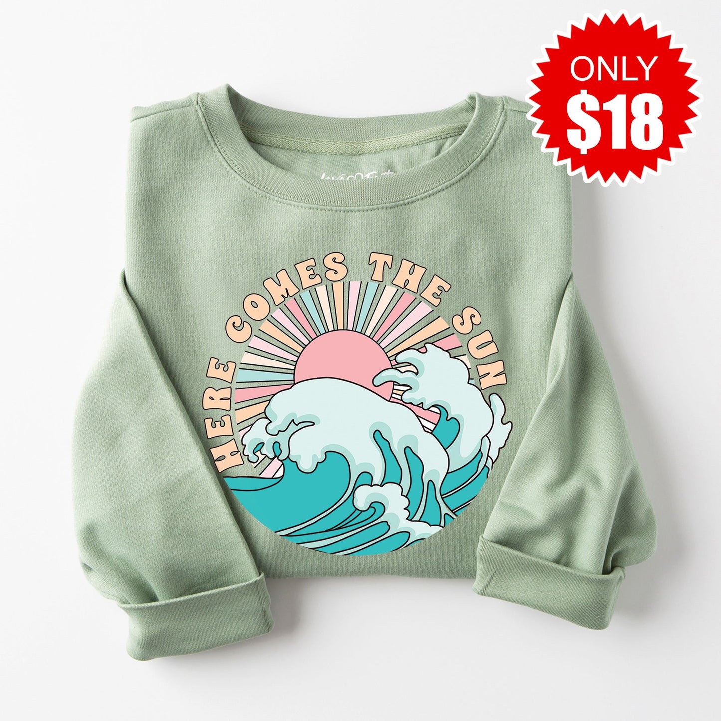 Here Comes the Sun Sweatshirt - Heather Sage - 18