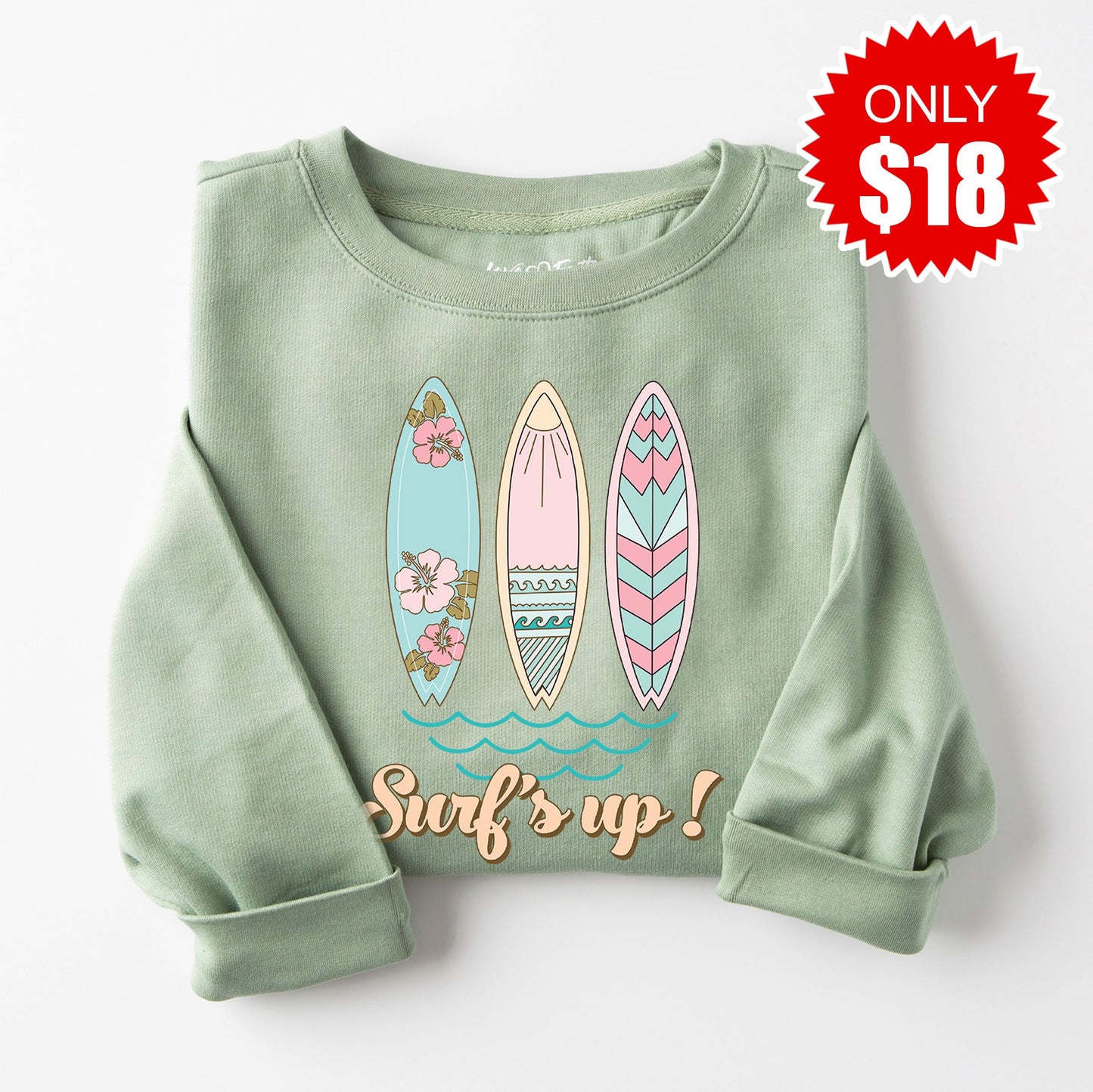 Surf's Up Sweatshirt - Heather Sage - 18