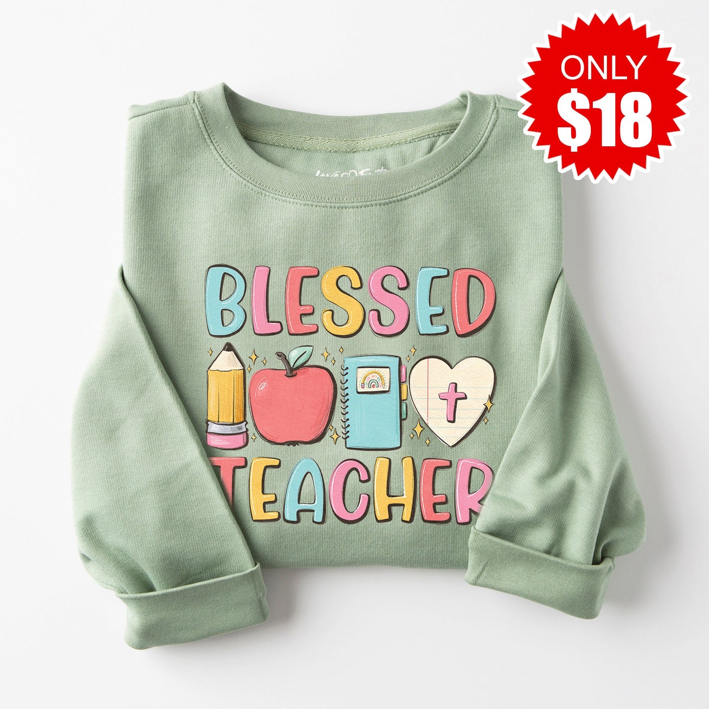 Blessed Teacher Sweatshirt - Heather Sage - 18