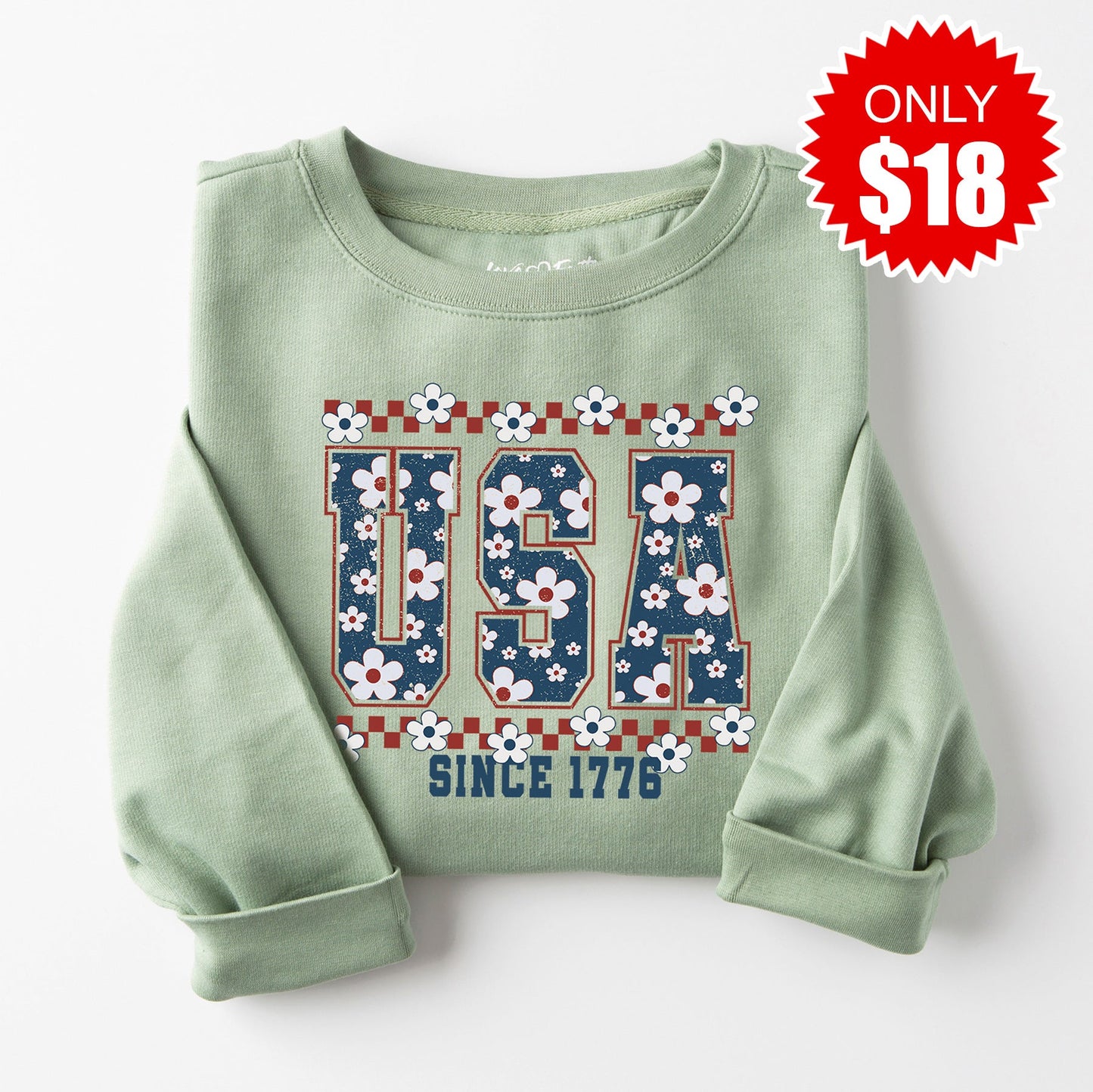 USA Varsity Floral Sweatshirt - Heather Sage - 18