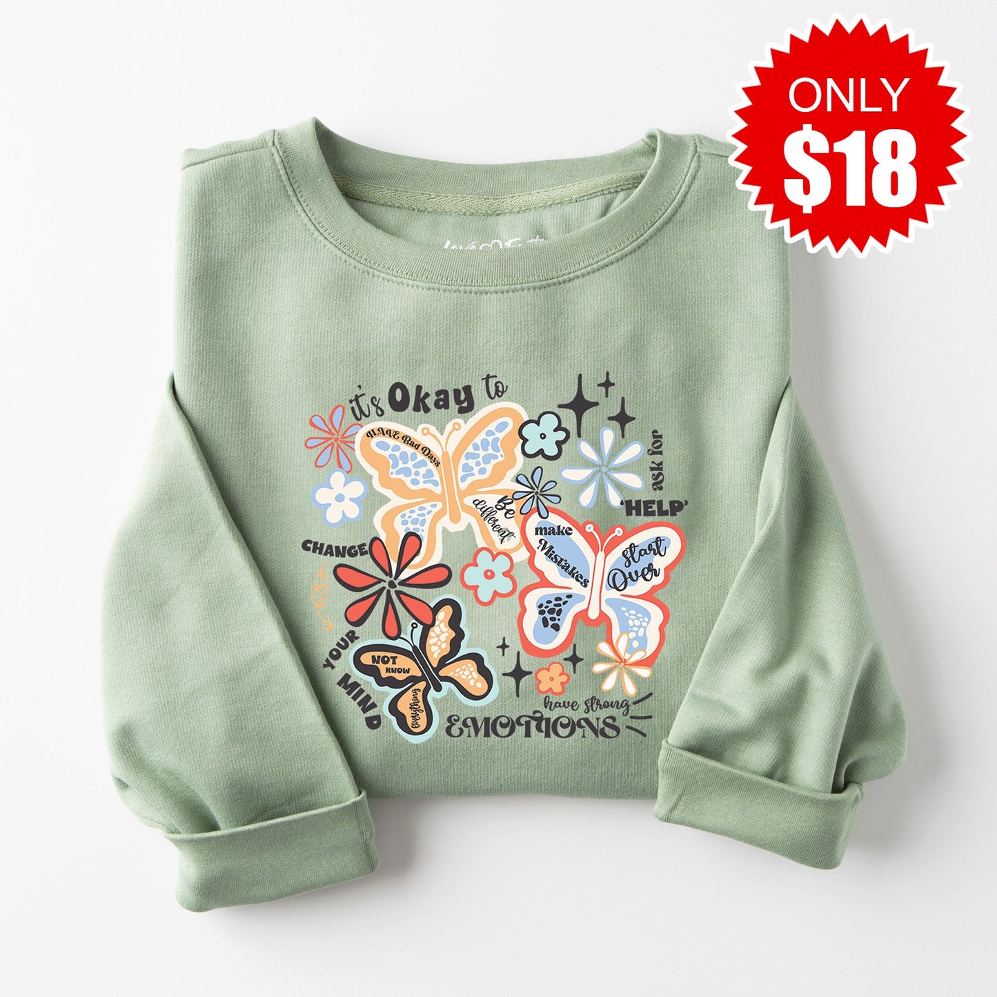 It's Okay Sweatshirt - Heather Sage - 18