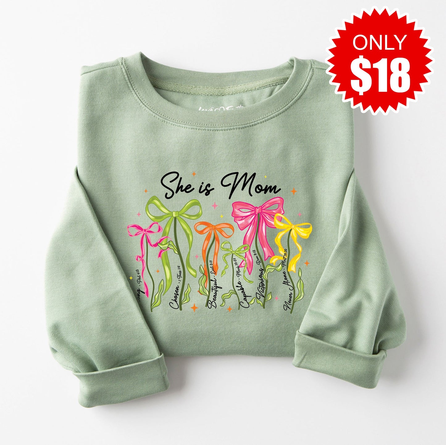 She is Mom Flowers Sweatshirt - Heather Sage - 18