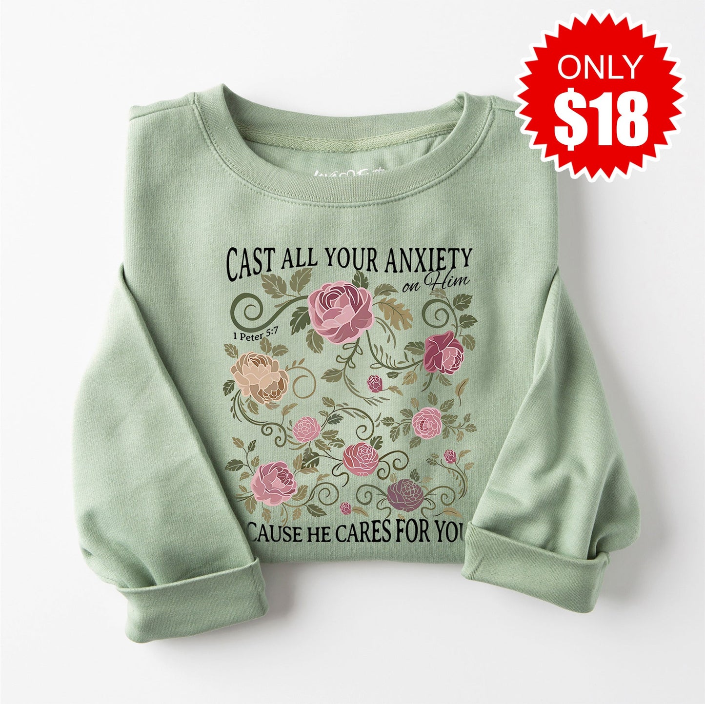 Cast all your Anxiety Sweatshirt - Heather Sage - 18