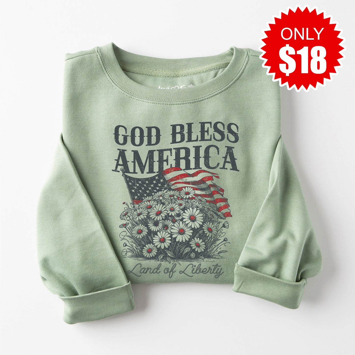 God Bless America Sweatshirt - Heather Sage - 18