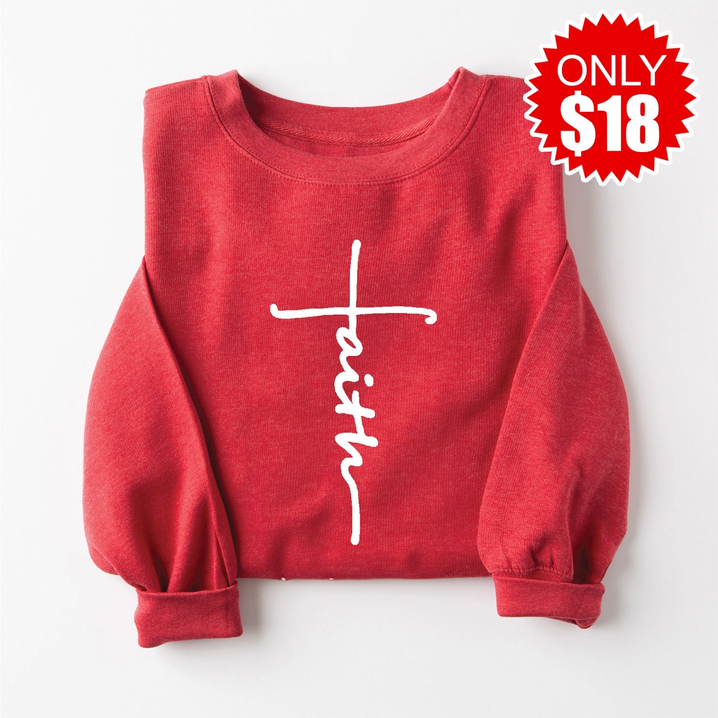 Faith Cross Crewneck Sweatshirt - Heather Scarlet