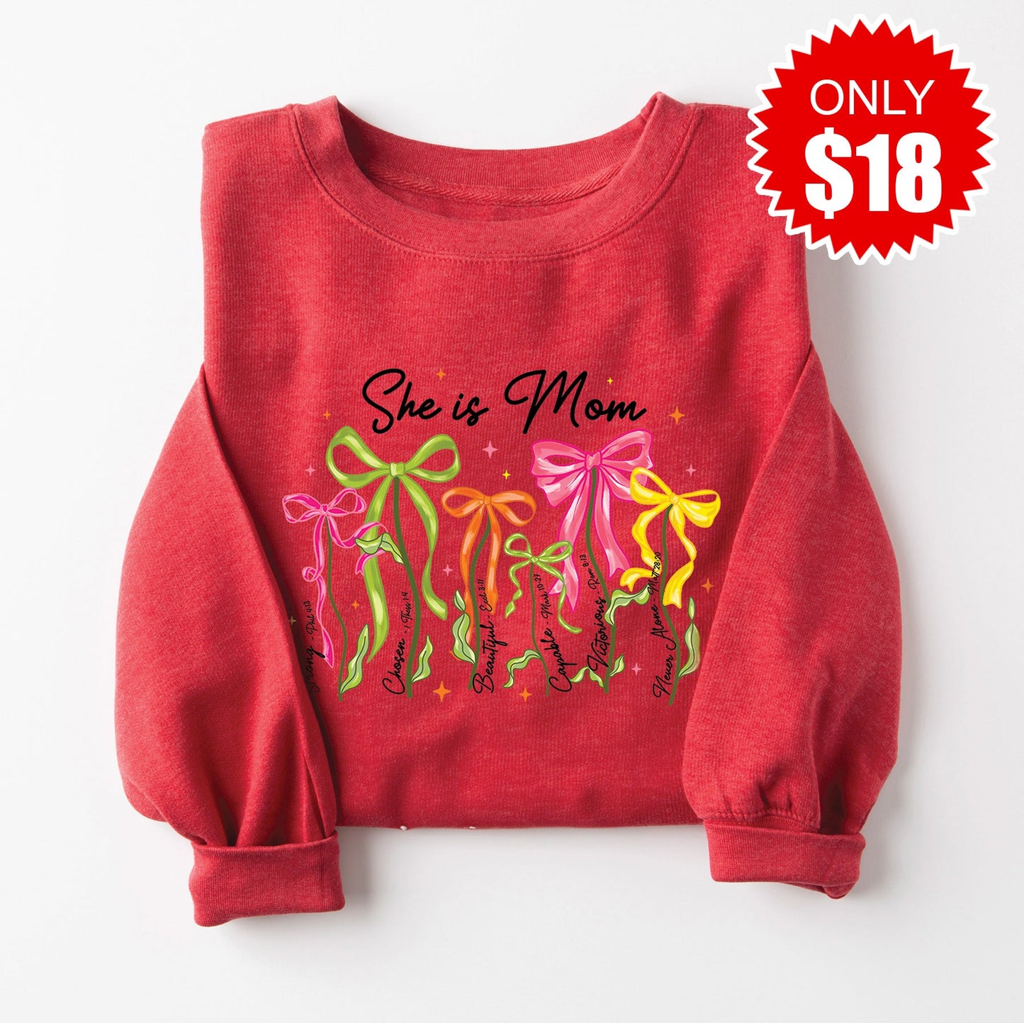She is Mom Flowers Sweatshirt - Heather Scarlet - 18