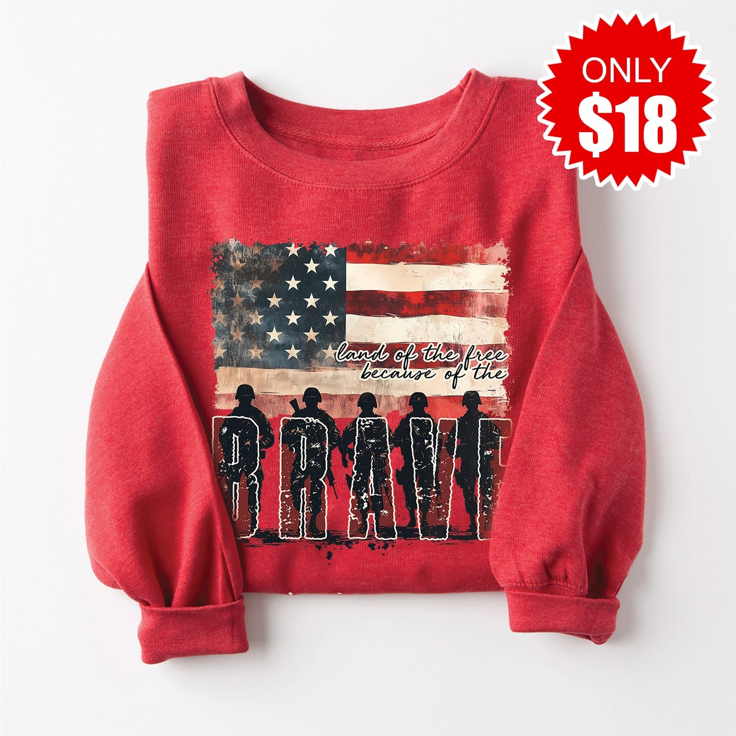 Land Of The Free Sweatshirt - Heather Scarlet - 18