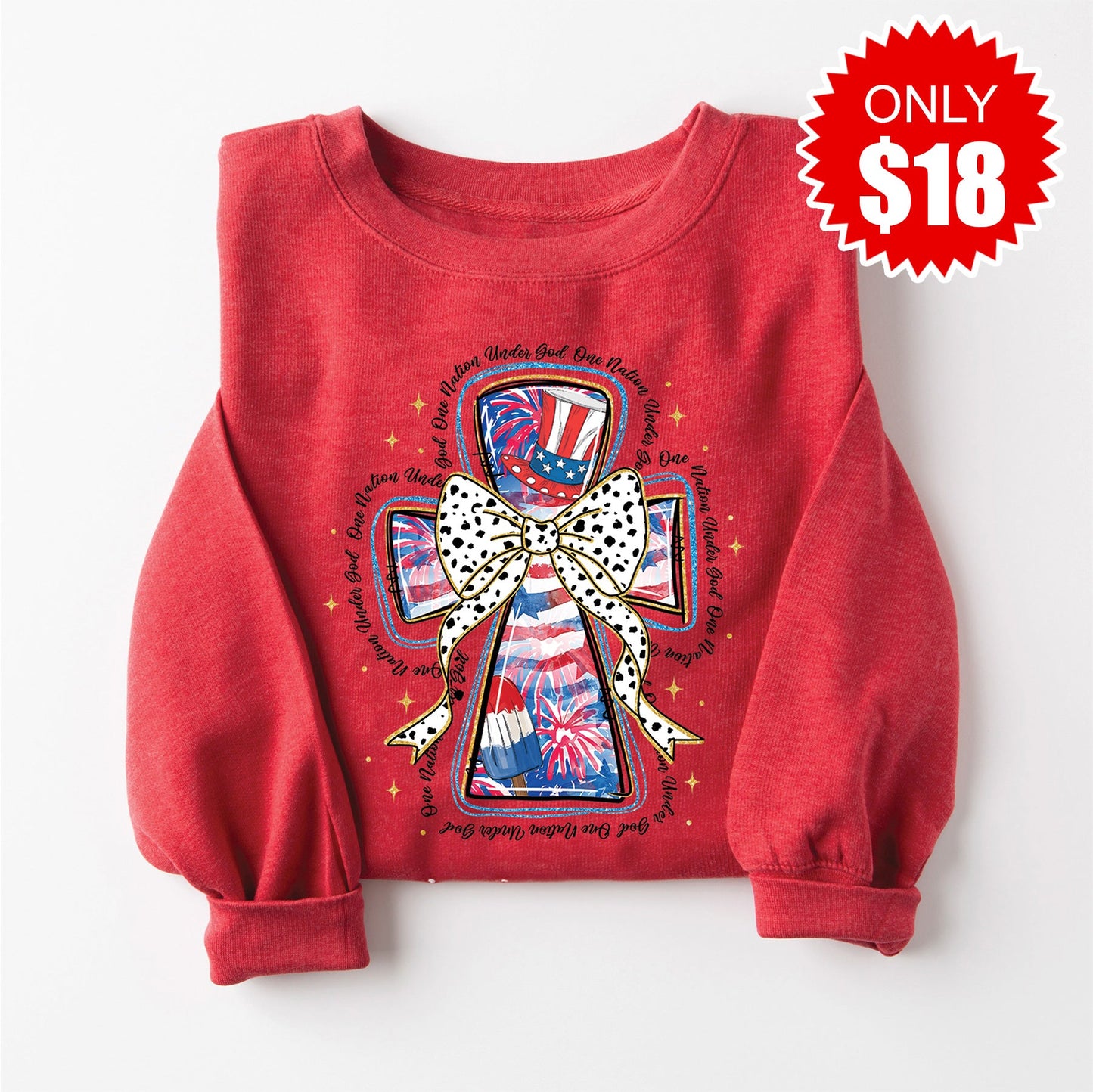 One Nation Under God Sweatshirt - Heather Scarlet - 18