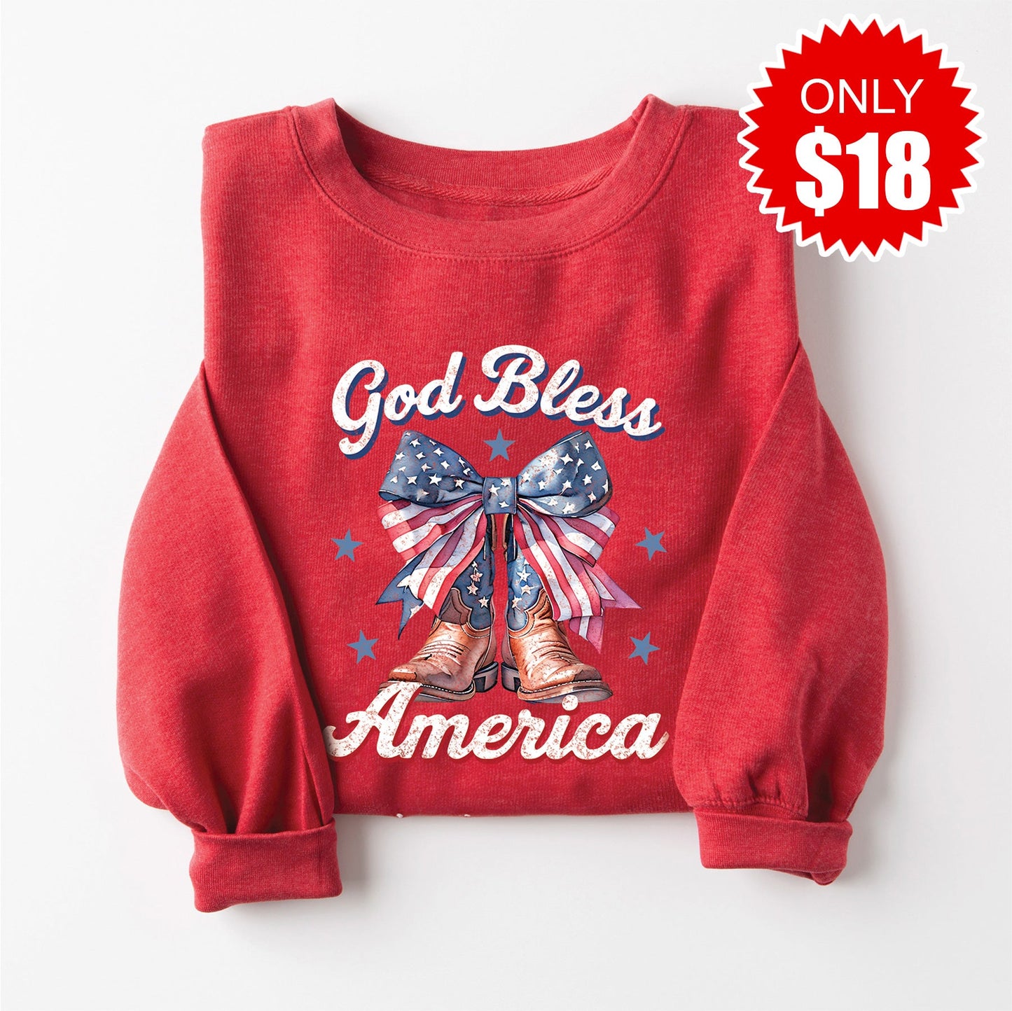 God Bless America Sweatshirt - Heather Scarlet - 18 Style001